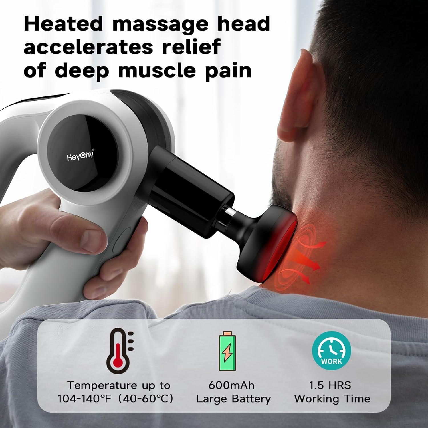 Pistola de Masaje HEYCHY D5 Pro-BK con Calor y 8 Cabezas