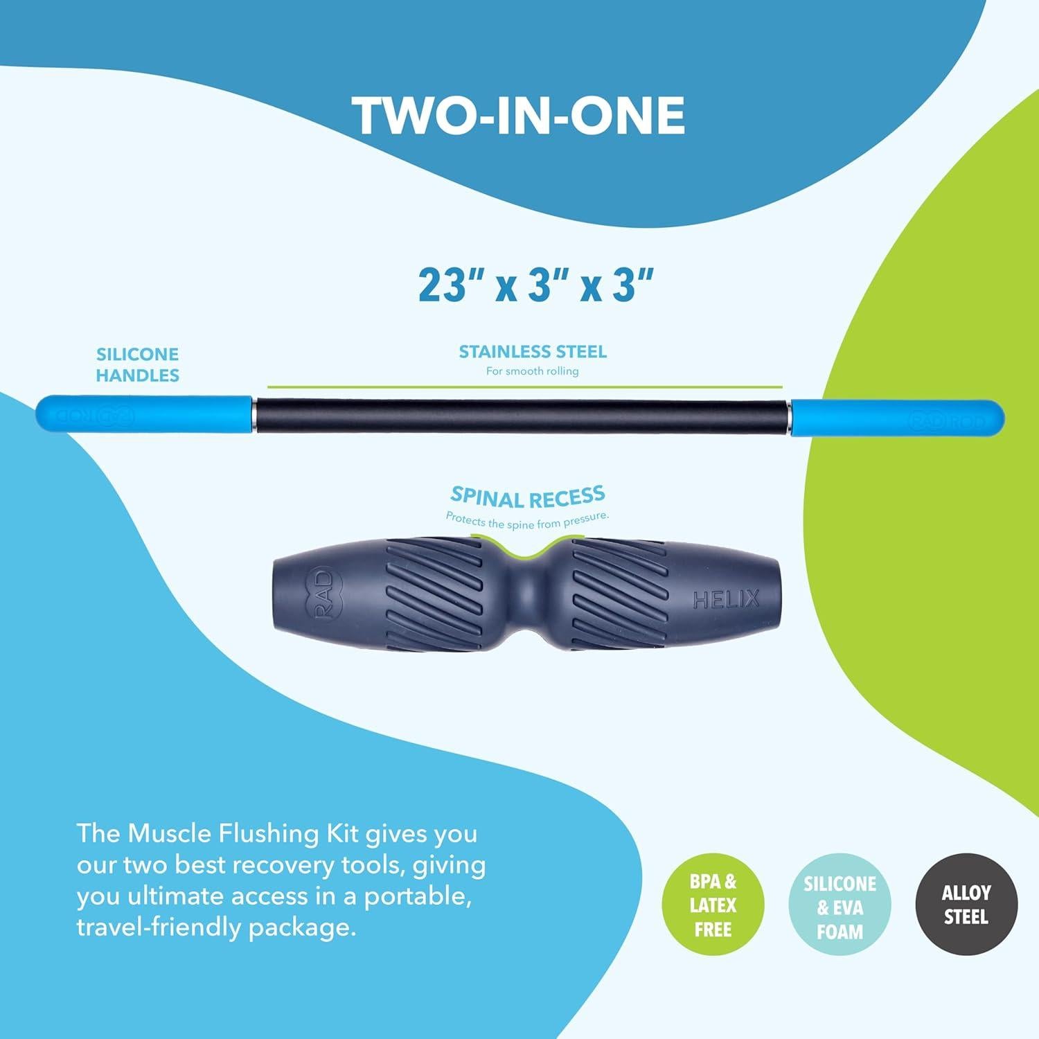 Kit de Drenaje Muscular RAD 2-en-1 con Rodillo y Bastón