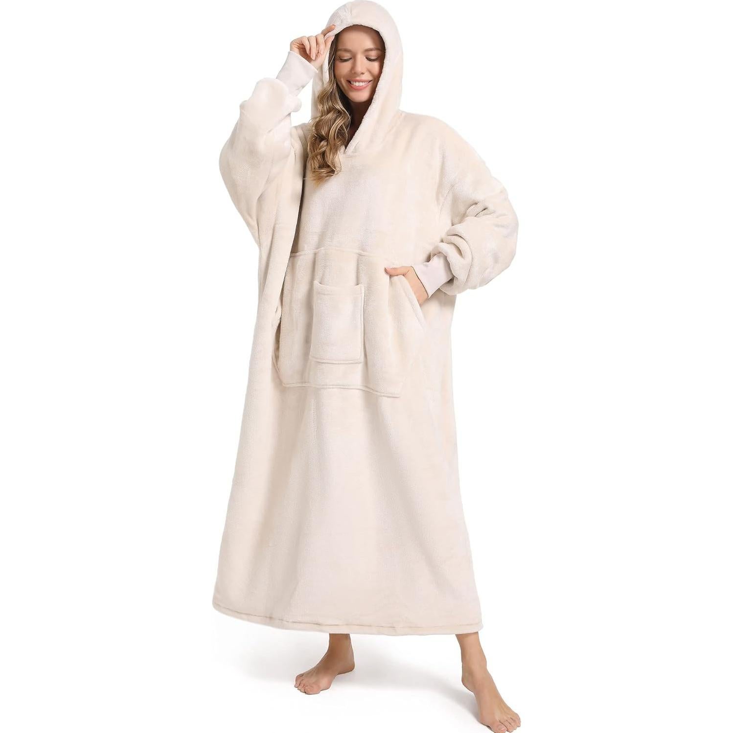 Sudadera Manta Oversized FUSSEDA Beige Cálida con Capucha