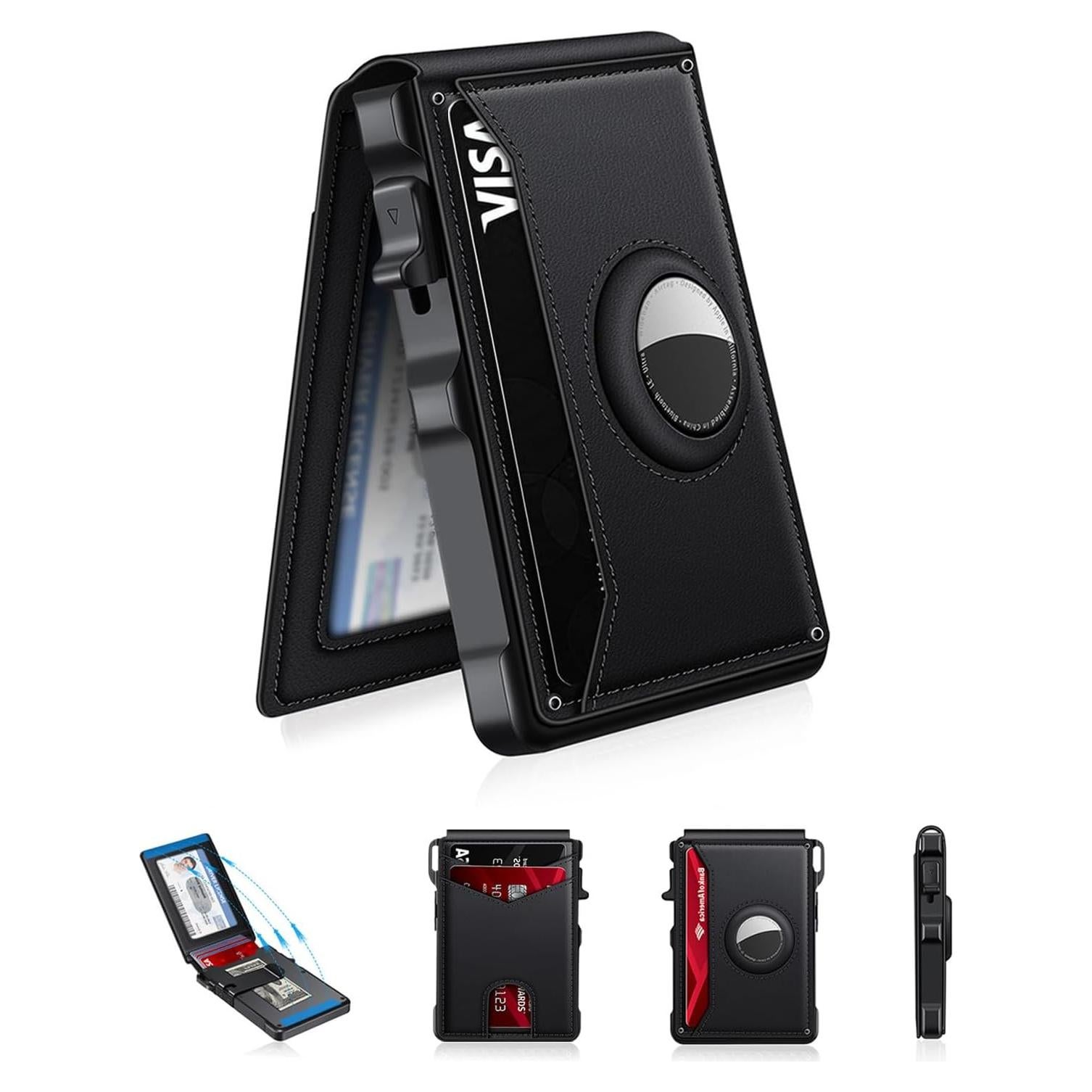 Billetera AirTag KIKVES para hombres, minimalista, RFID, negro