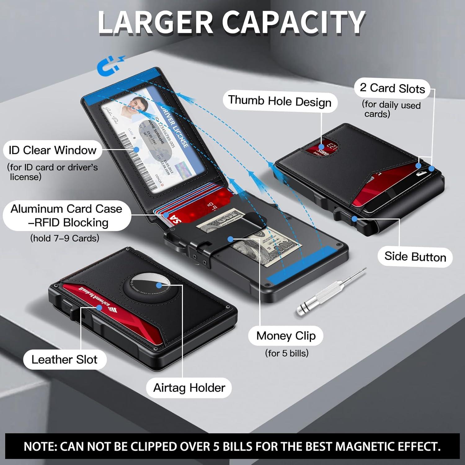 Billetera AirTag KIKVES para hombres, minimalista, RFID, negro