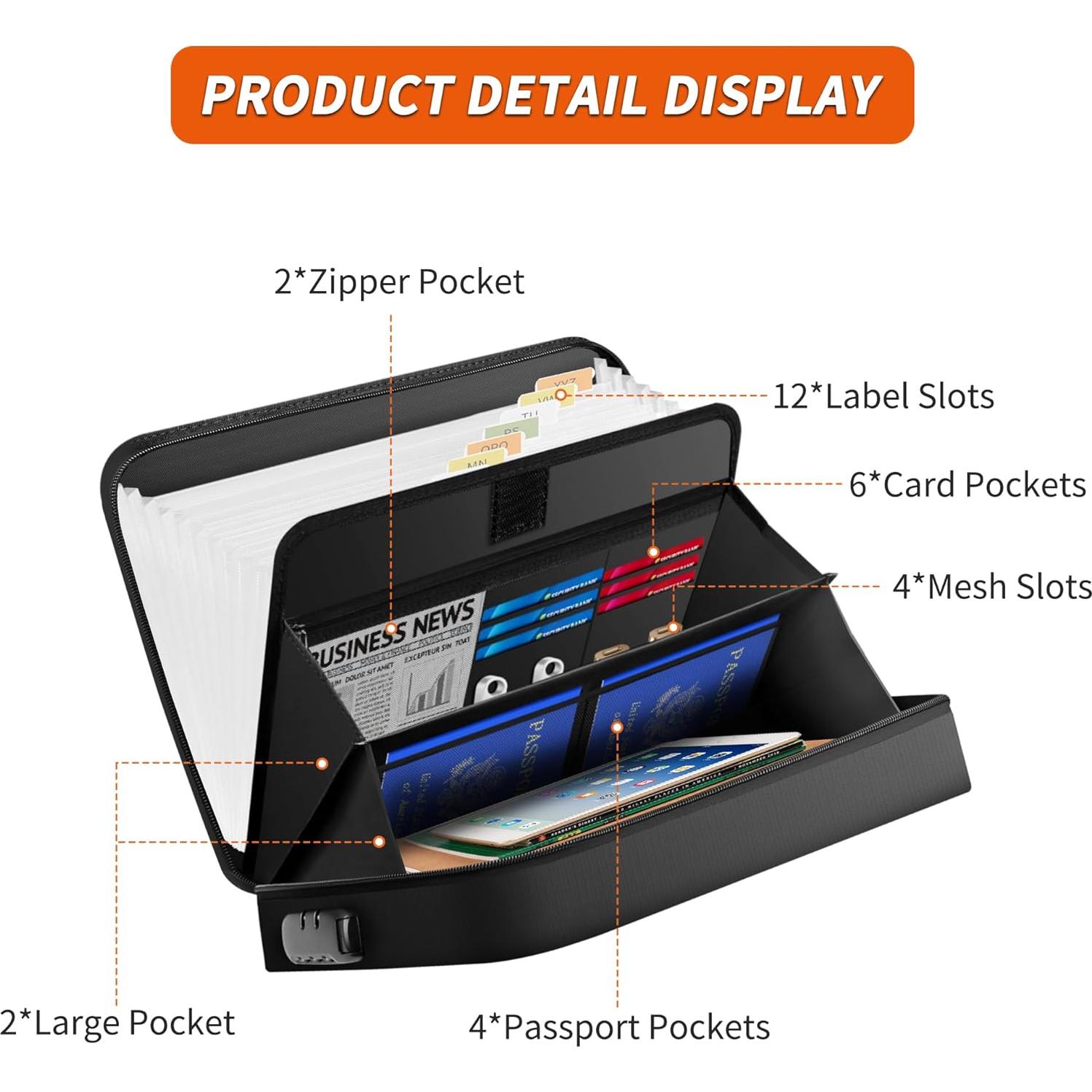 Bolsa de Documentos Noiposi a Prueba de Fuego 13 Bolsillos