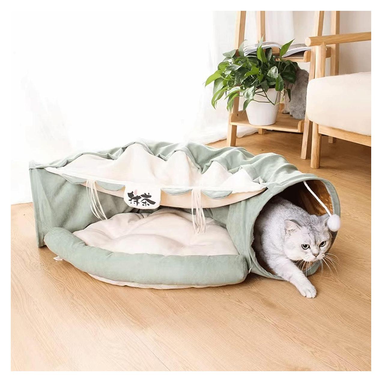 Cama Túnel para Gatos Multifuncional con Cojín Suave 126x27cm