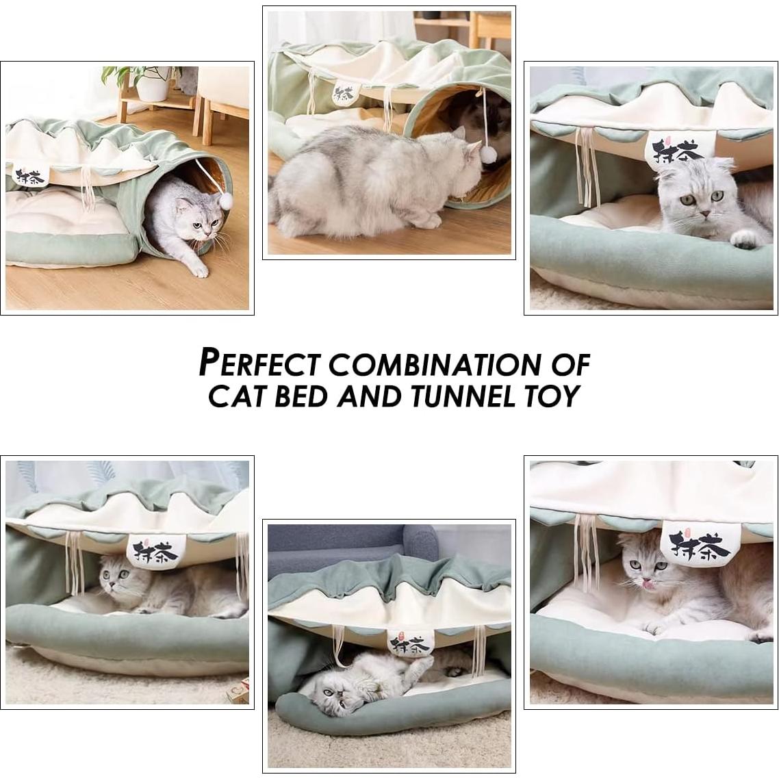 Cama Túnel para Gatos Multifuncional con Cojín Suave 126x27cm