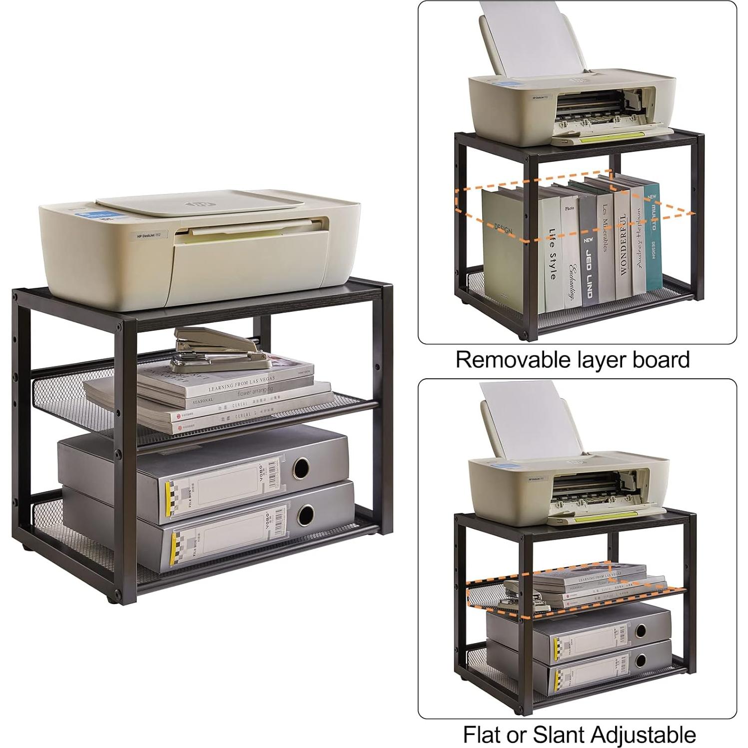 Soporte de Impresora YMYNY Negro 3 Niveles Ajustable 43.94 cm