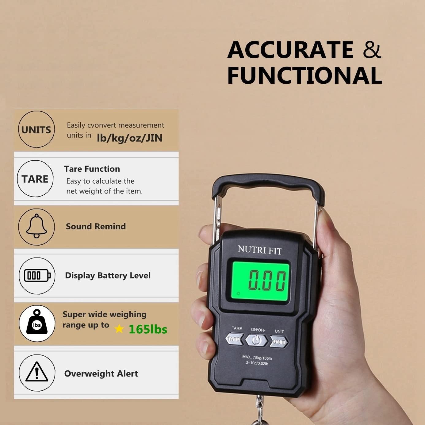 Balanza Digital de Mano NUTRI FIT 75kg con Cinta Métrica