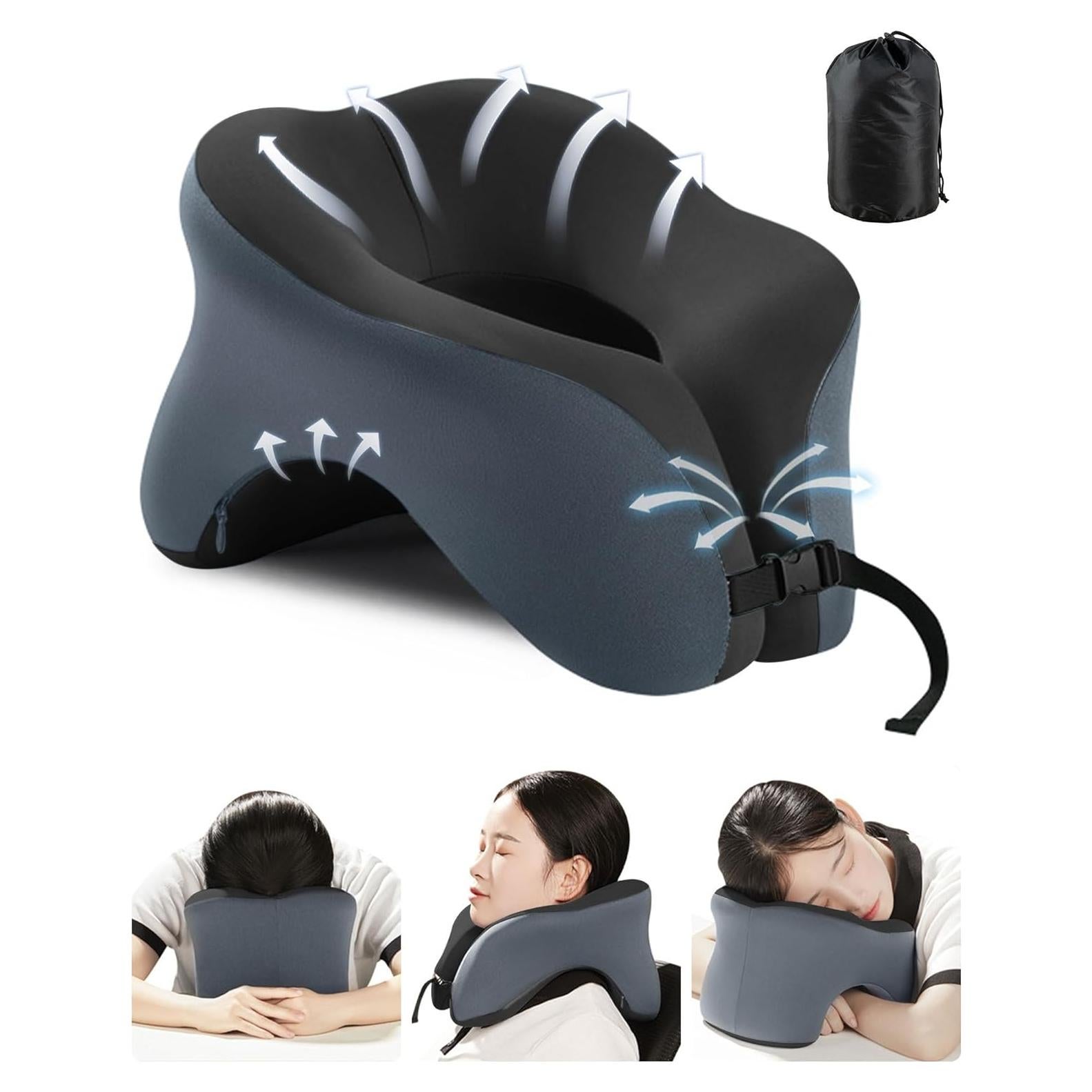 Almohada de viaje TRMFUSA 2 en 1 Espuma Viscoelástica Negra