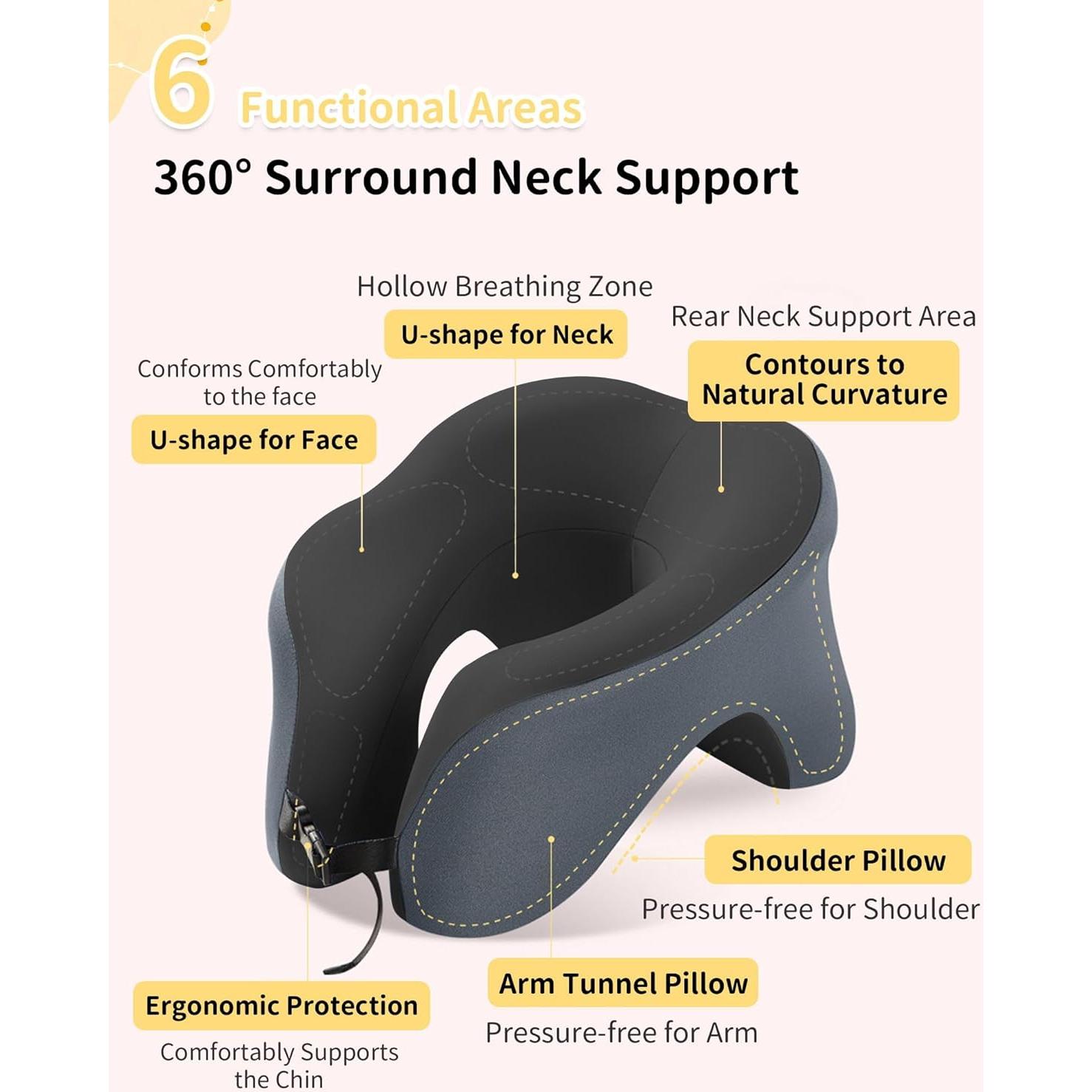 Almohada de viaje TRMFUSA 2 en 1 Espuma Viscoelástica Negra