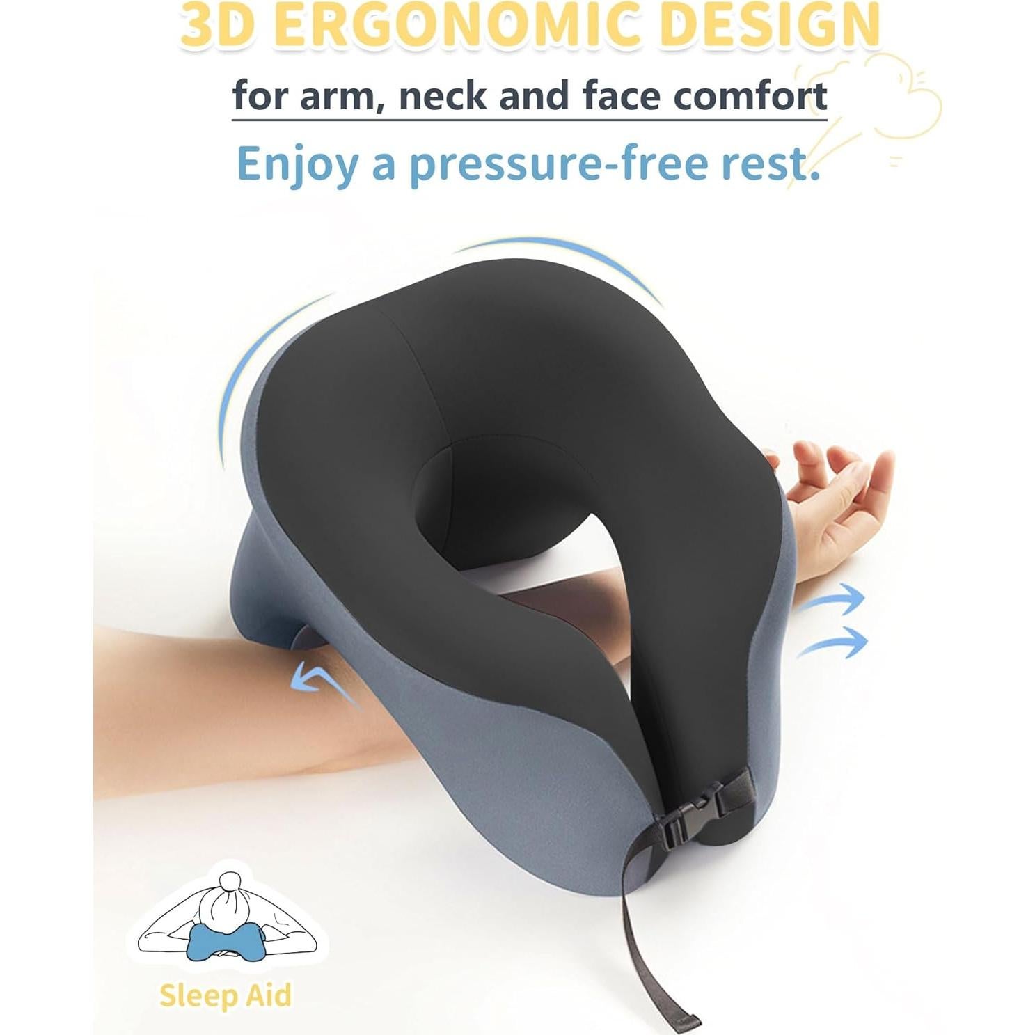 Almohada de viaje TRMFUSA 2 en 1 Espuma Viscoelástica Negra