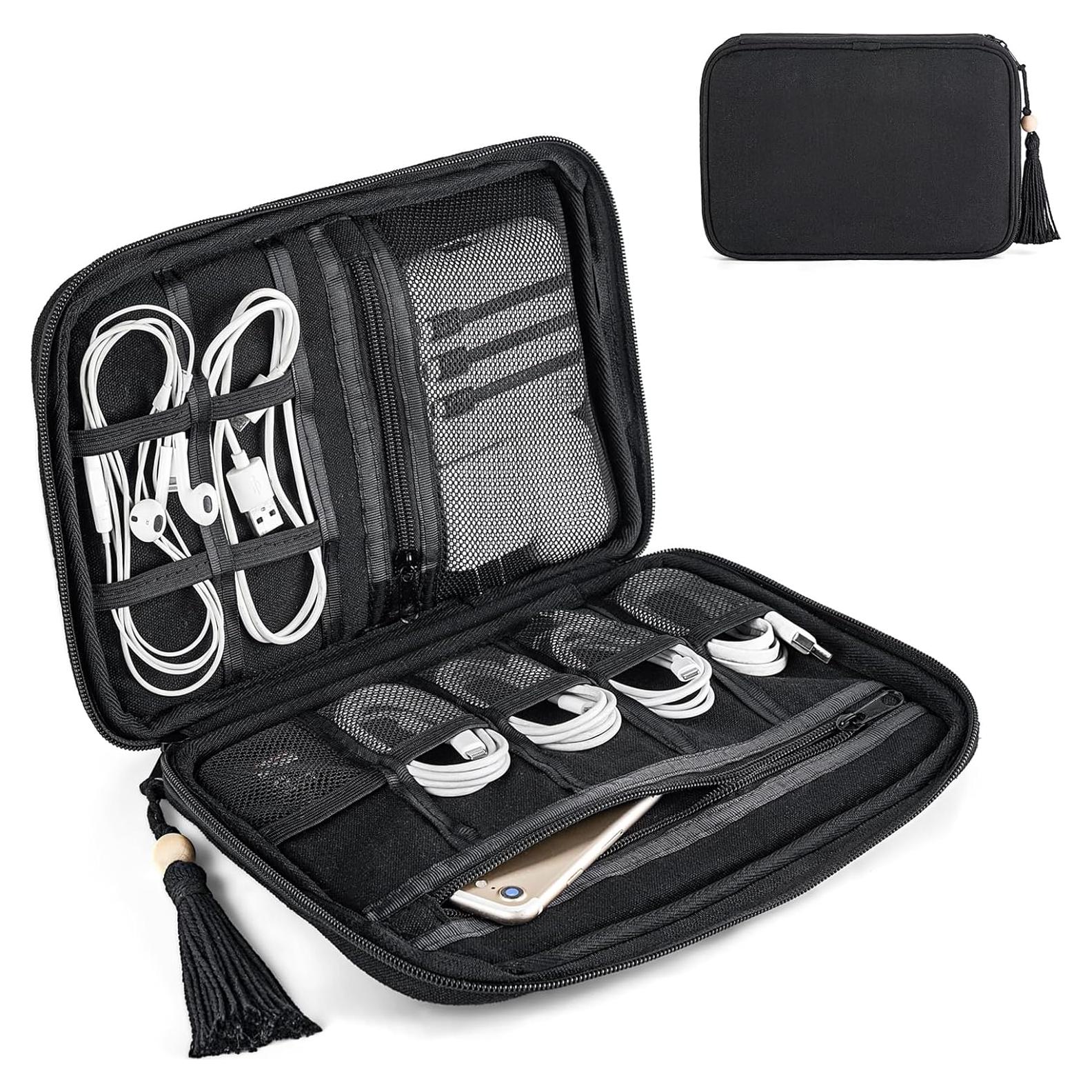 Organizador de Cables Mkono Mediano Negro Algodón 25.9x18cm