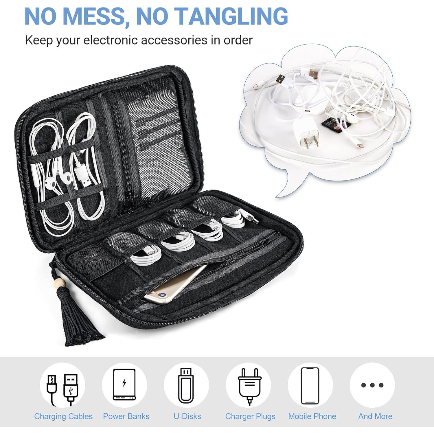 Organizador de Cables Mkono Mediano Negro Algodón 25.9x18cm