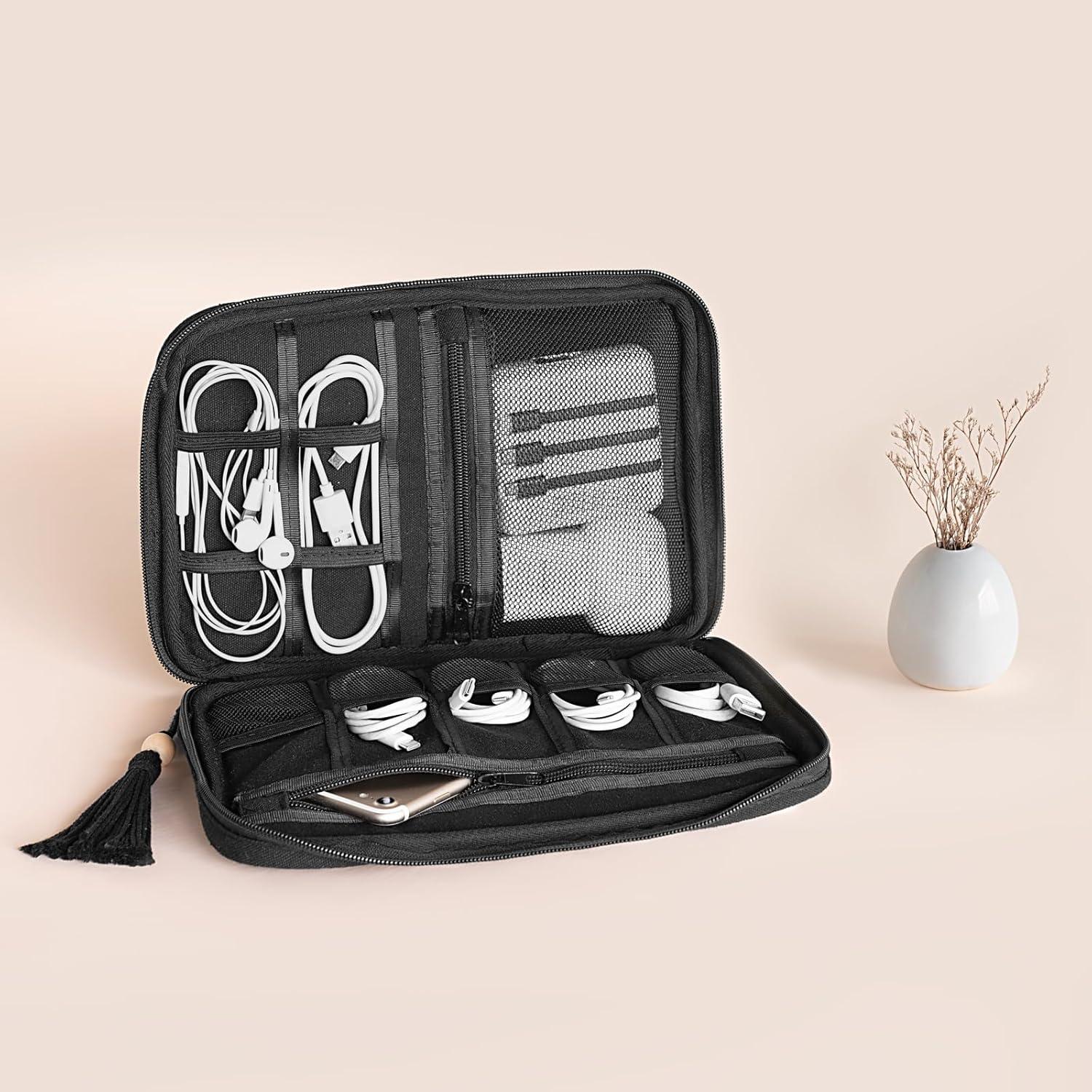 Organizador de Cables Mkono Mediano Negro Algodón 25.9x18cm