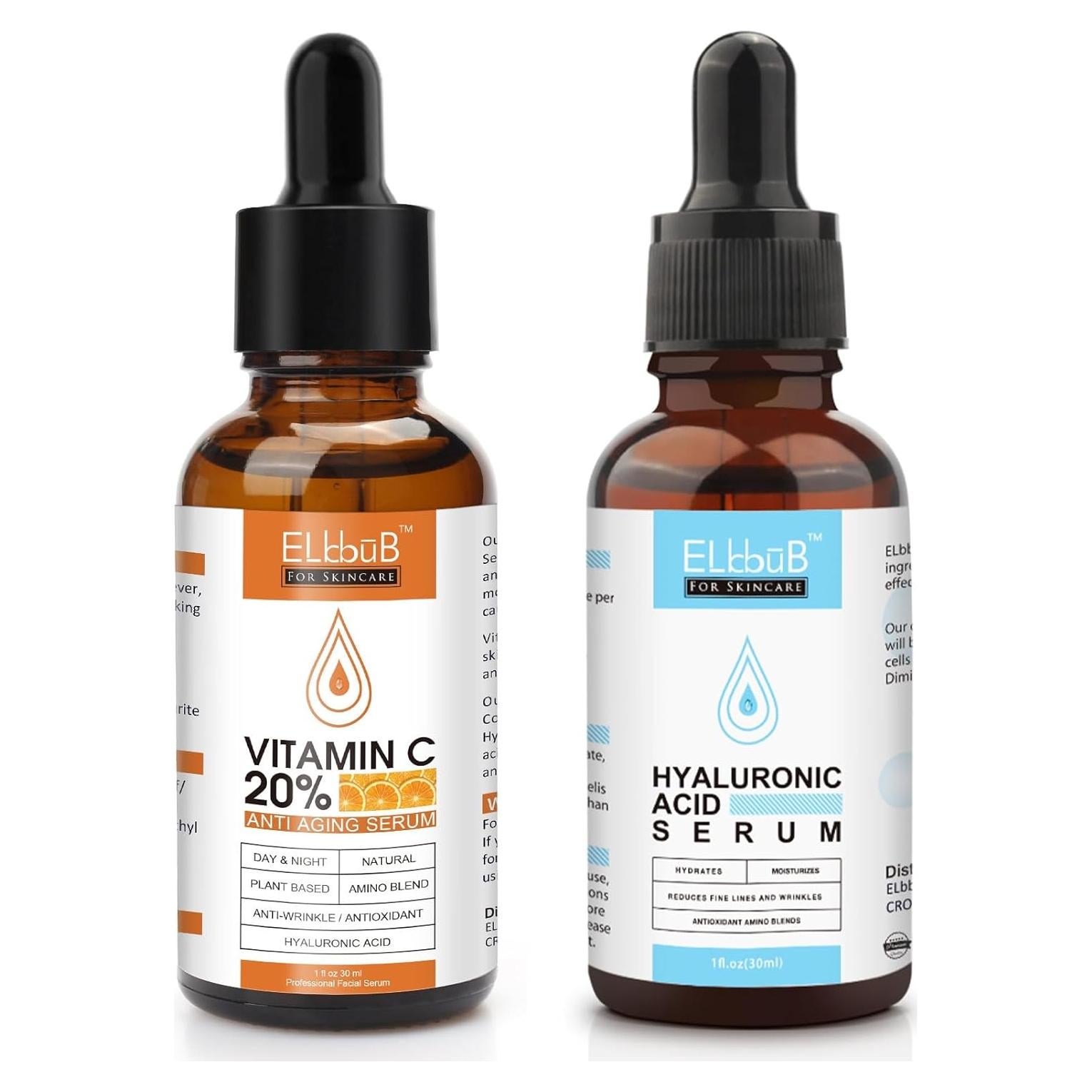 Suero Facial Anti Envejecimiento ELBBUB 30ml Vitamina C y Ácido Hialurónico