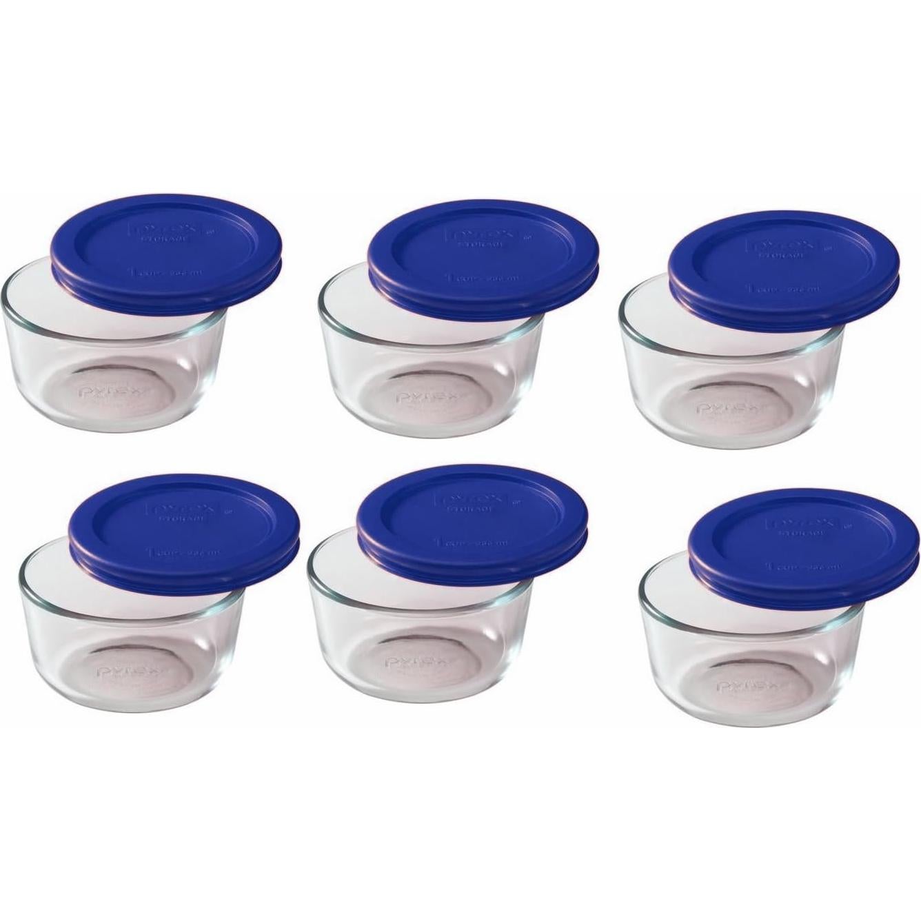 Pyrex Juego de 6 Tazones de Vidrio 1 Taza con Tapas Azul