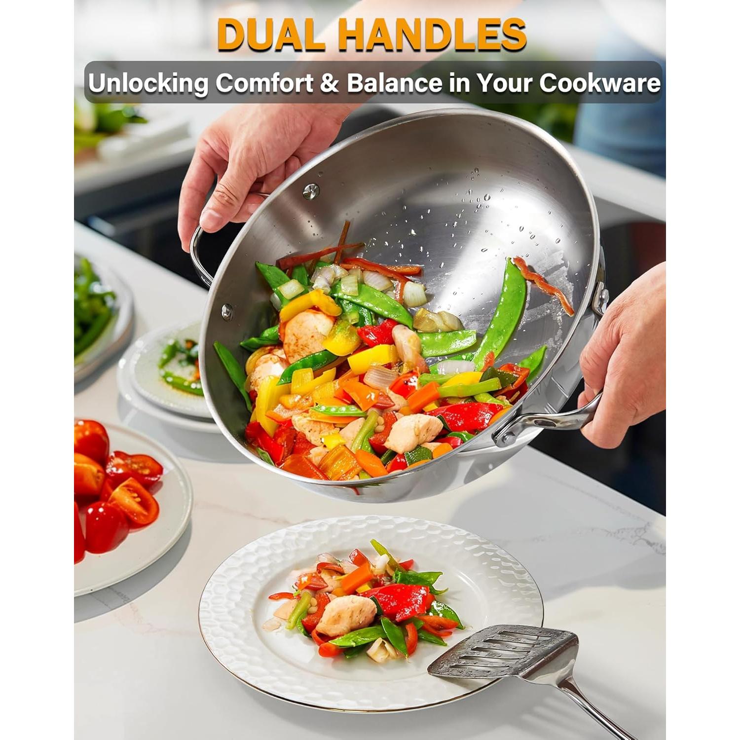 Wok Sartén Cooks Standard 30cm Acero Inoxidable con Tapa