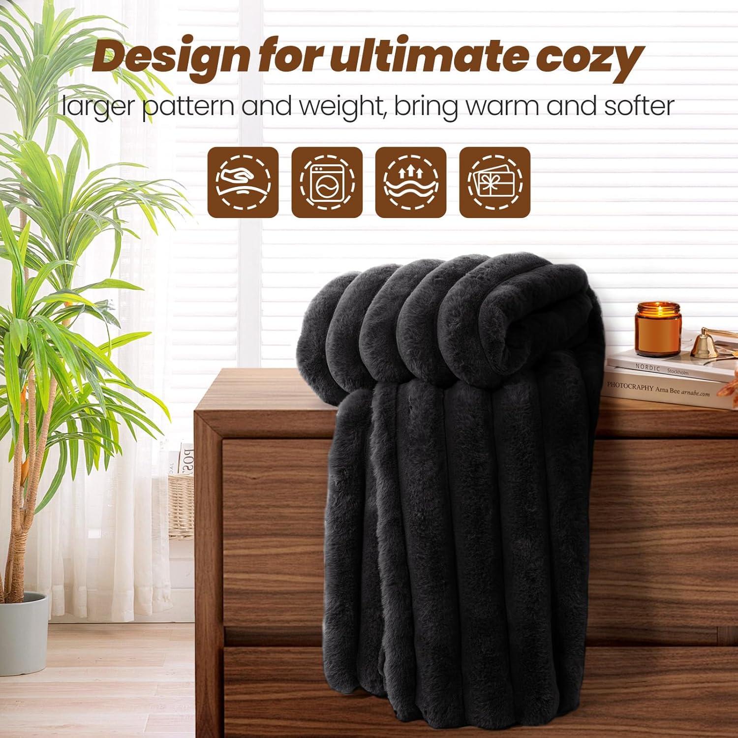 Manta de Piel Sintética VFROO 127x152 cm Negra con Rayas