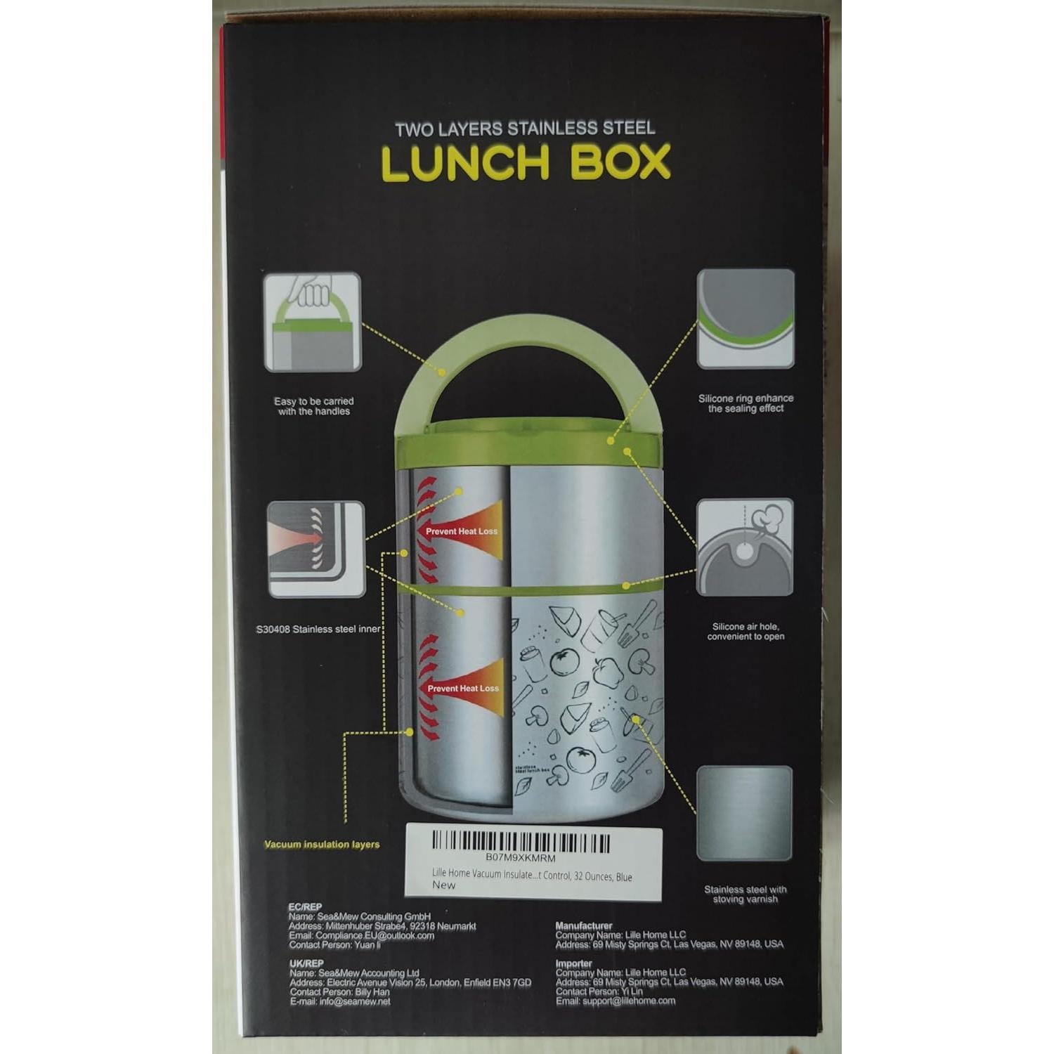 Caja Térmica Apilable Lille Home 0.95L Acero Inoxidable Azul