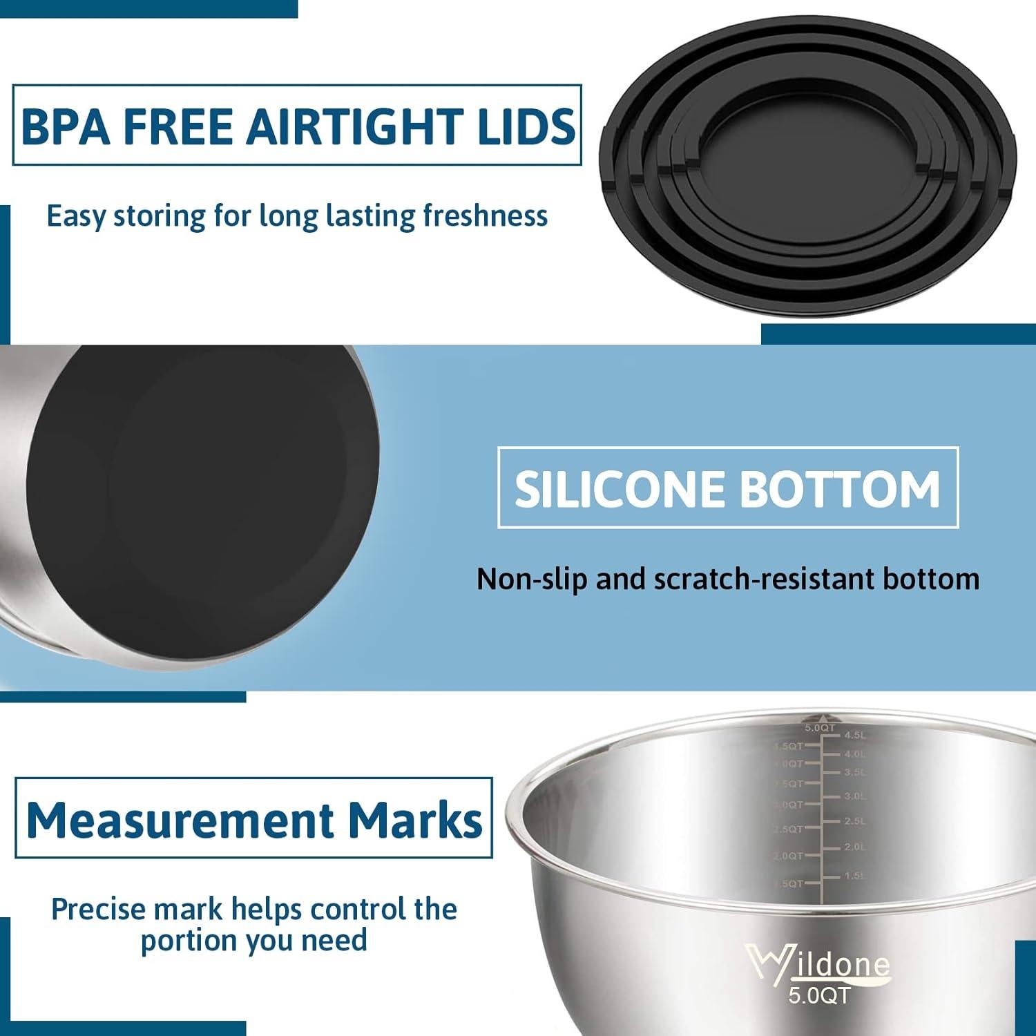 Conjunto de Cuencos Mezcladores Wildone 5 Piezas Acero Inoxidable