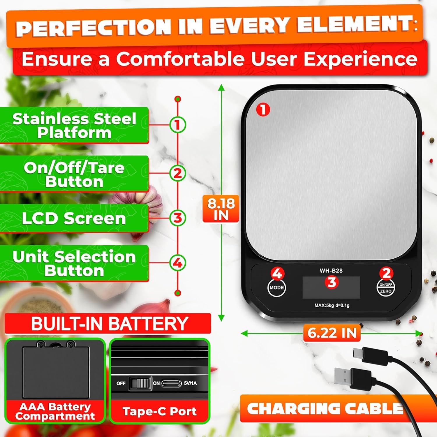 Balanza Digital de Cocina DIMROM DZC-15 5kg Impermeable
