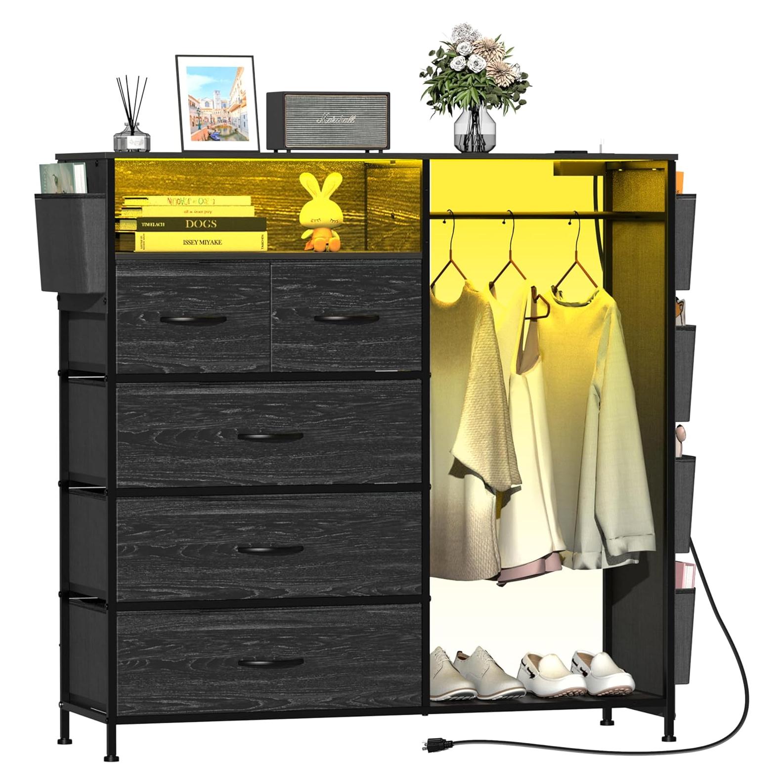 Cómoda Espelism de 5 Cajones con Estante y Luces LED RGB