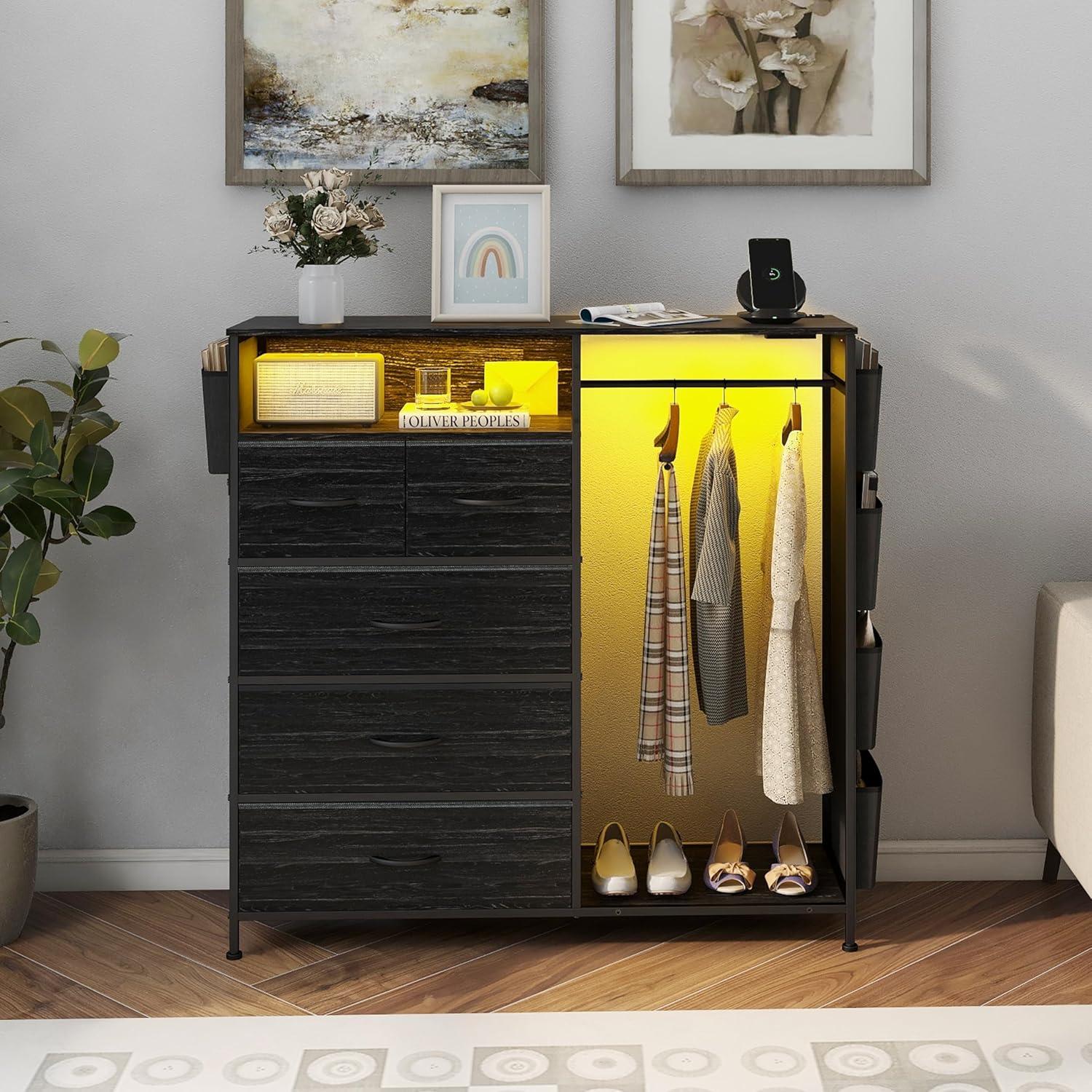 Cómoda Espelism de 5 Cajones con Estante y Luces LED RGB