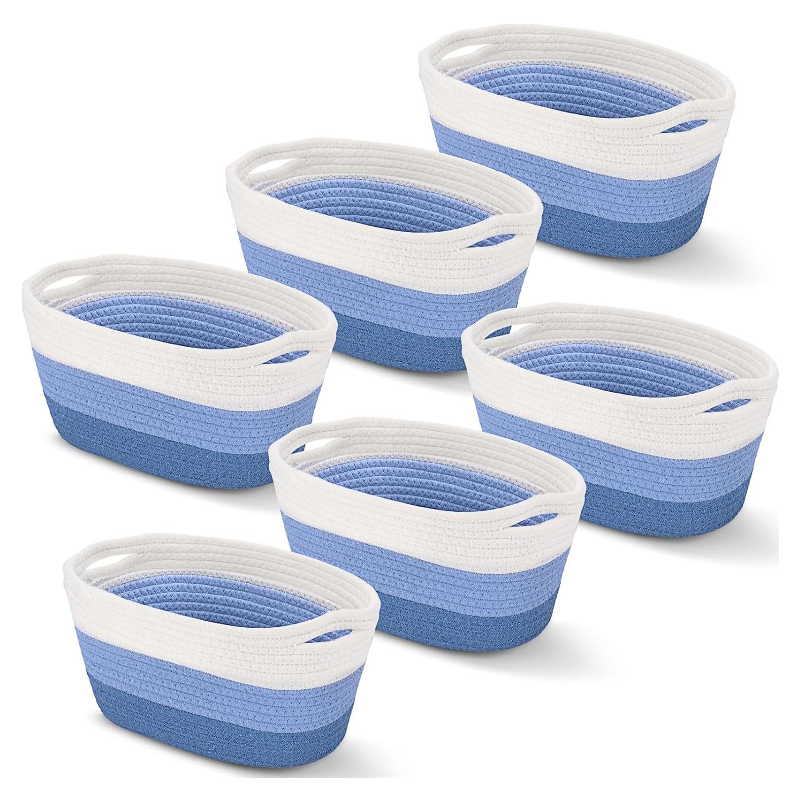 Cestas de Almacenamiento Sawysine 6 Pcs Algodón Azul y Blanco