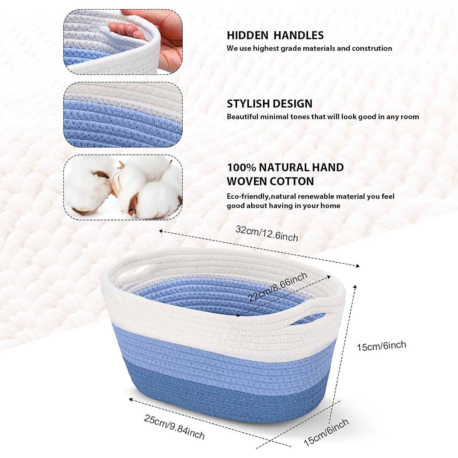 Cestas de Almacenamiento Sawysine 6 Pcs Algodón Azul y Blanco