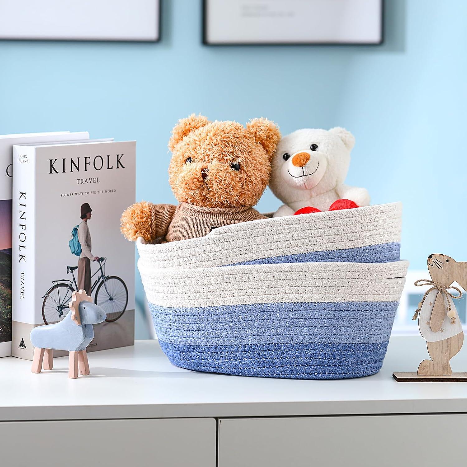 Cestas de Almacenamiento Sawysine 6 Pcs Algodón Azul y Blanco