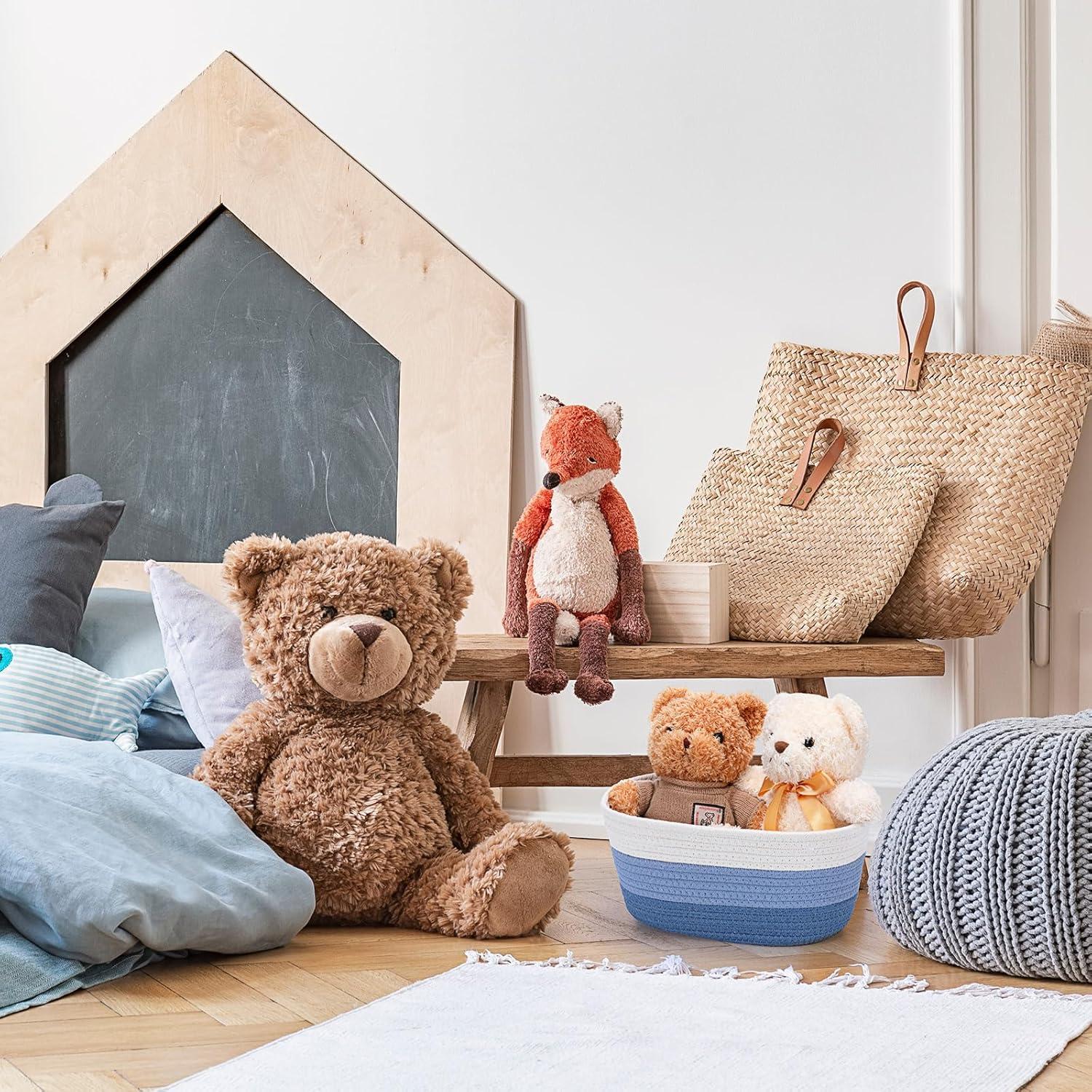 Cestas de Almacenamiento Sawysine 6 Pcs Algodón Azul y Blanco