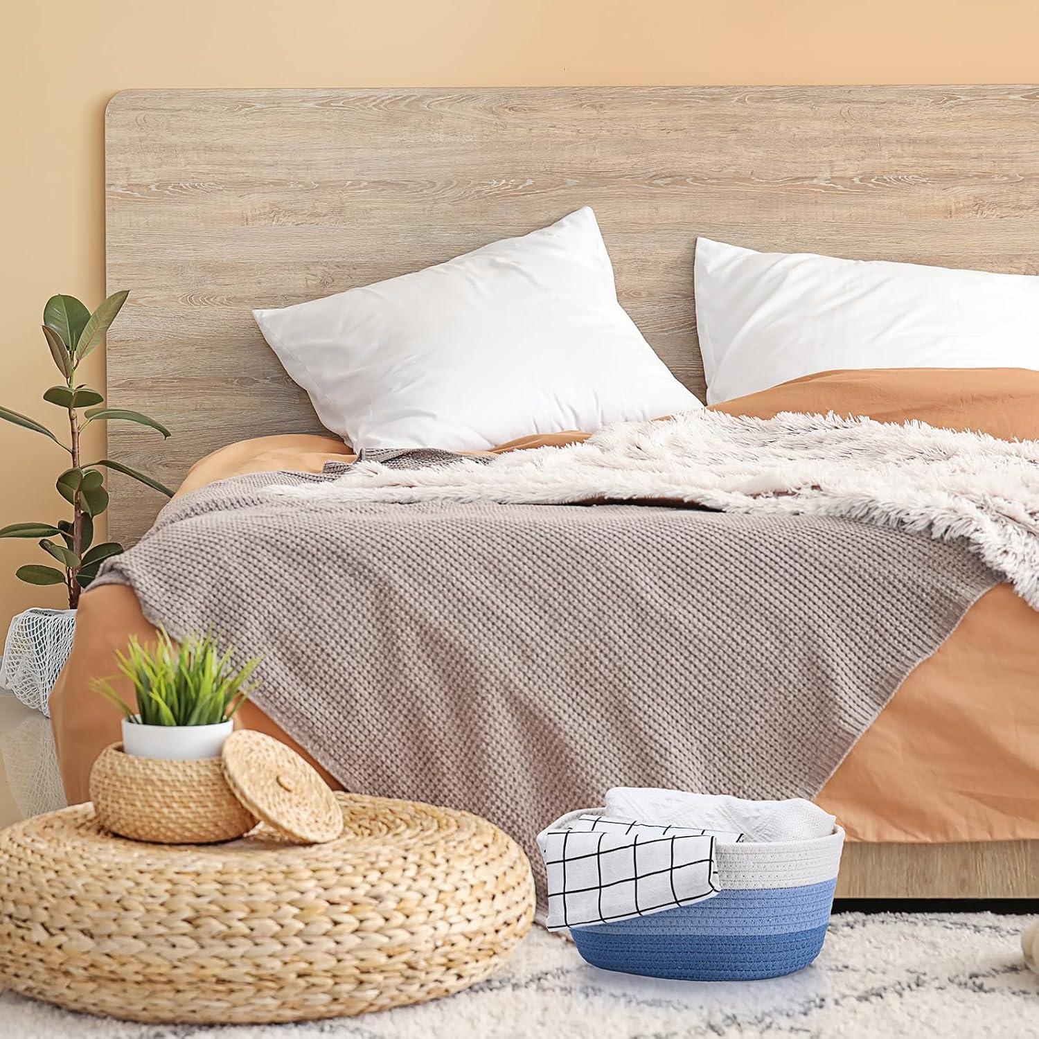 Cestas de Almacenamiento Sawysine 6 Pcs Algodón Azul y Blanco