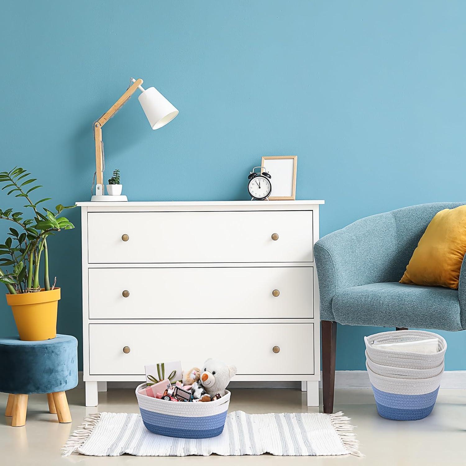 Cestas de Almacenamiento Sawysine 6 Pcs Algodón Azul y Blanco