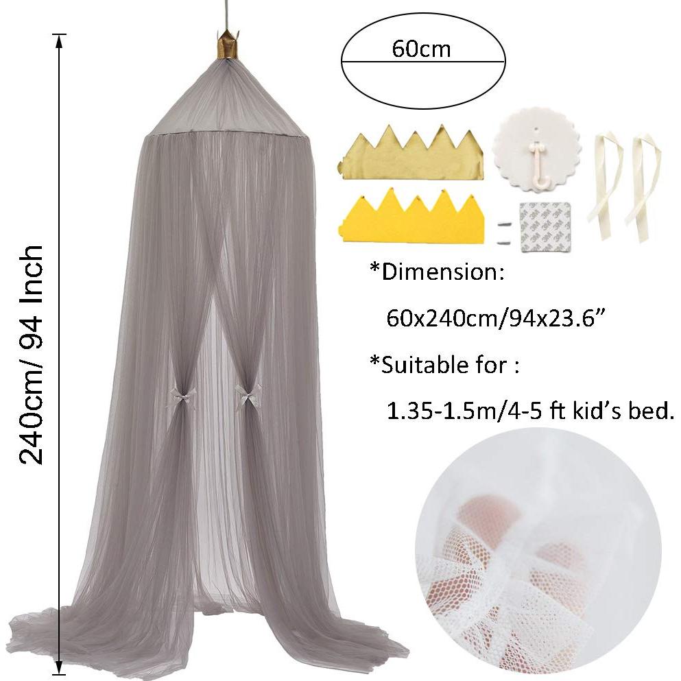 Dosel de Cama para Niñas OldPAPA Gris - Mosquitera Princesa 240cm