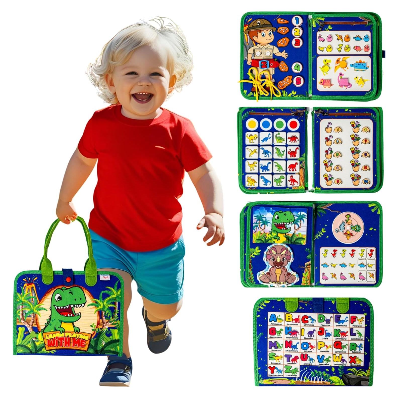 Tablero Ocupado Montessori Kiddies Spot Dinosaurio Azul 28x23 cm