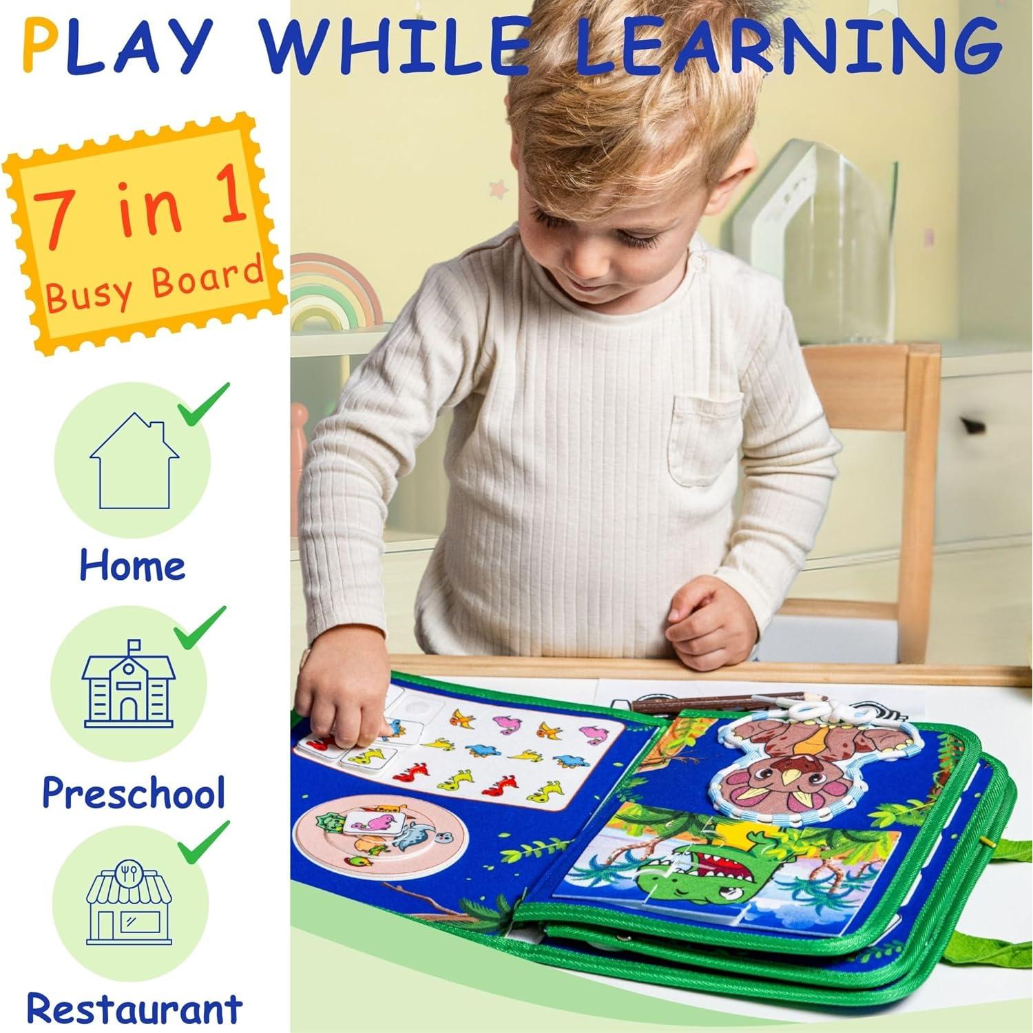 Tablero Ocupado Montessori Kiddies Spot Dinosaurio Azul 28x23 cm