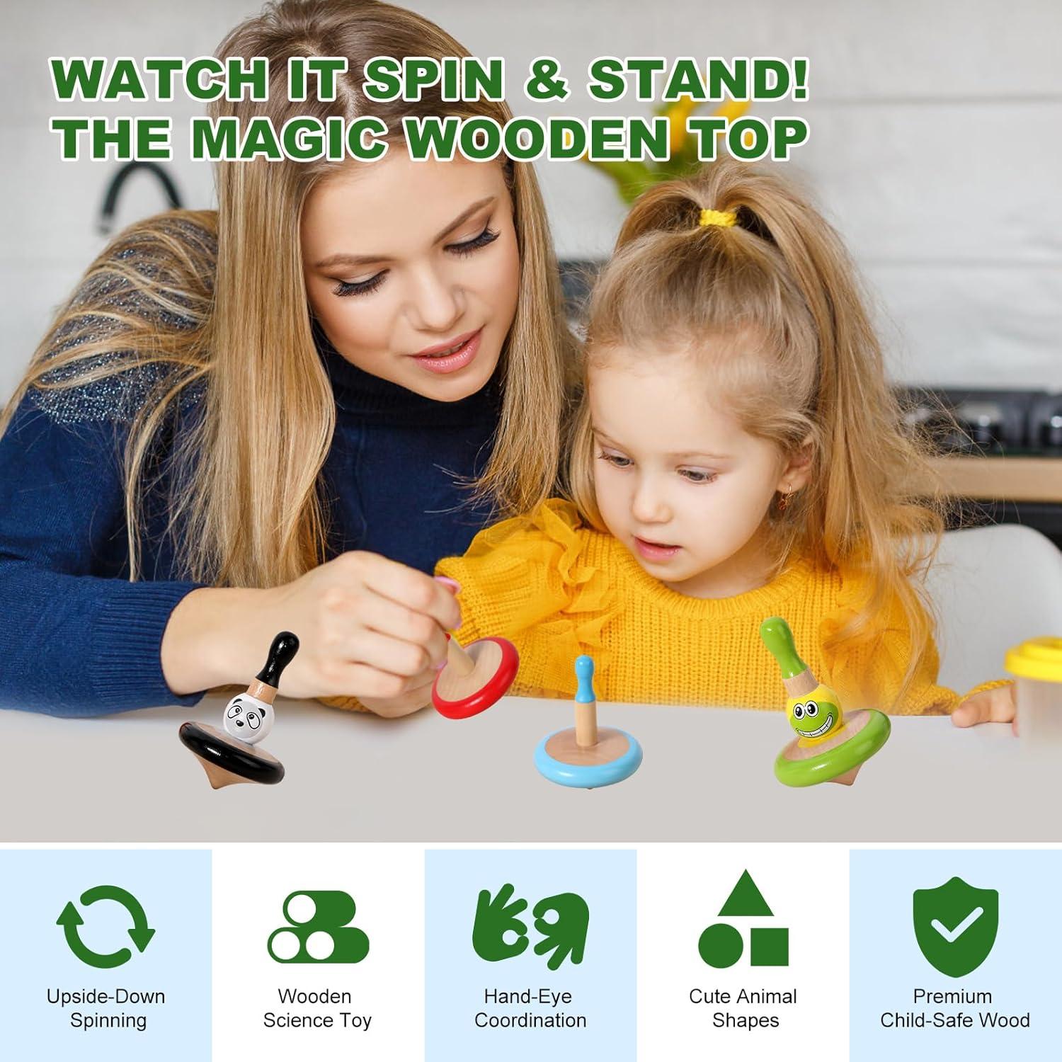 Trompos de Madera WODI - Juguetes Educativos Montessori 4 Piezas