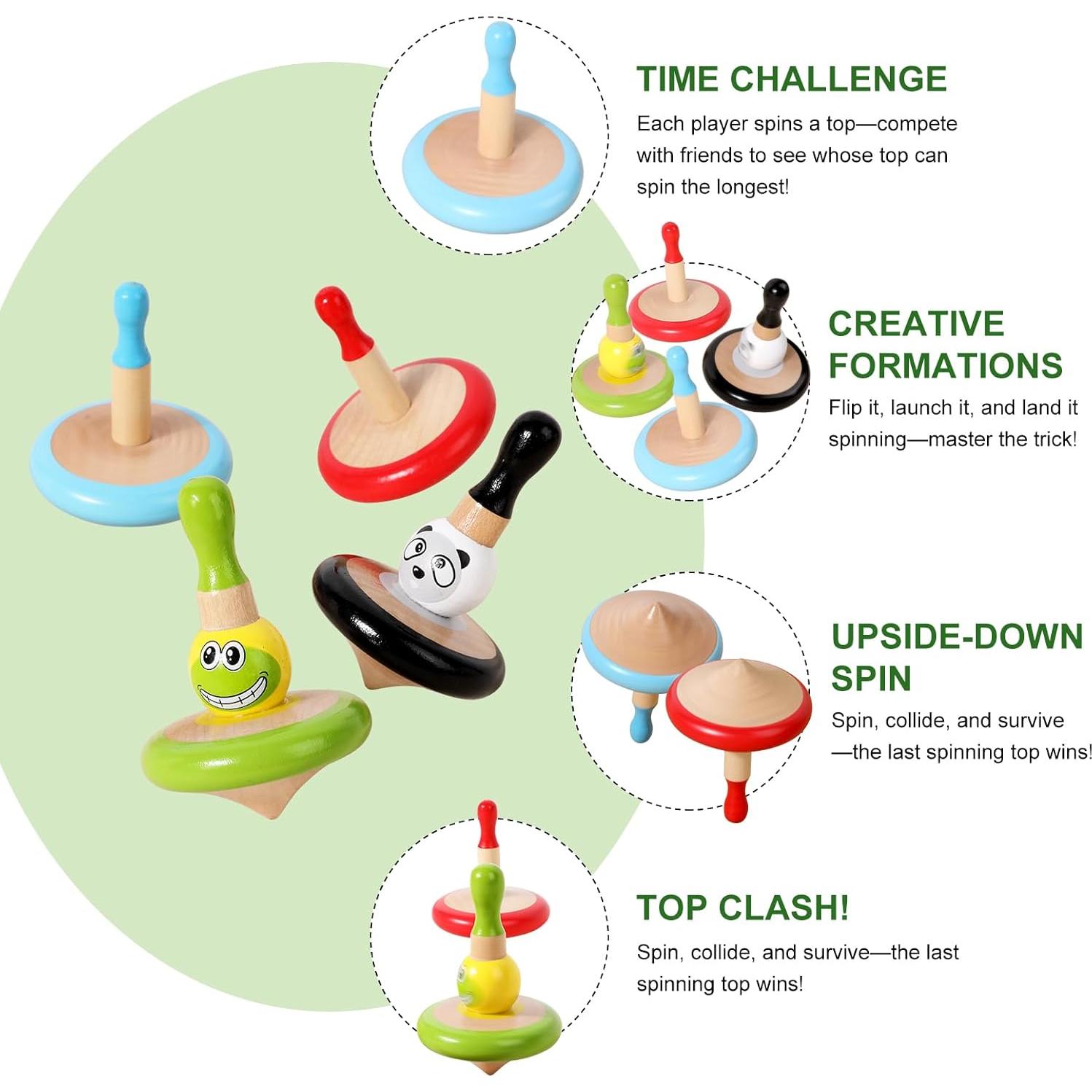 Trompos de Madera WODI - Juguetes Educativos Montessori 4 Piezas