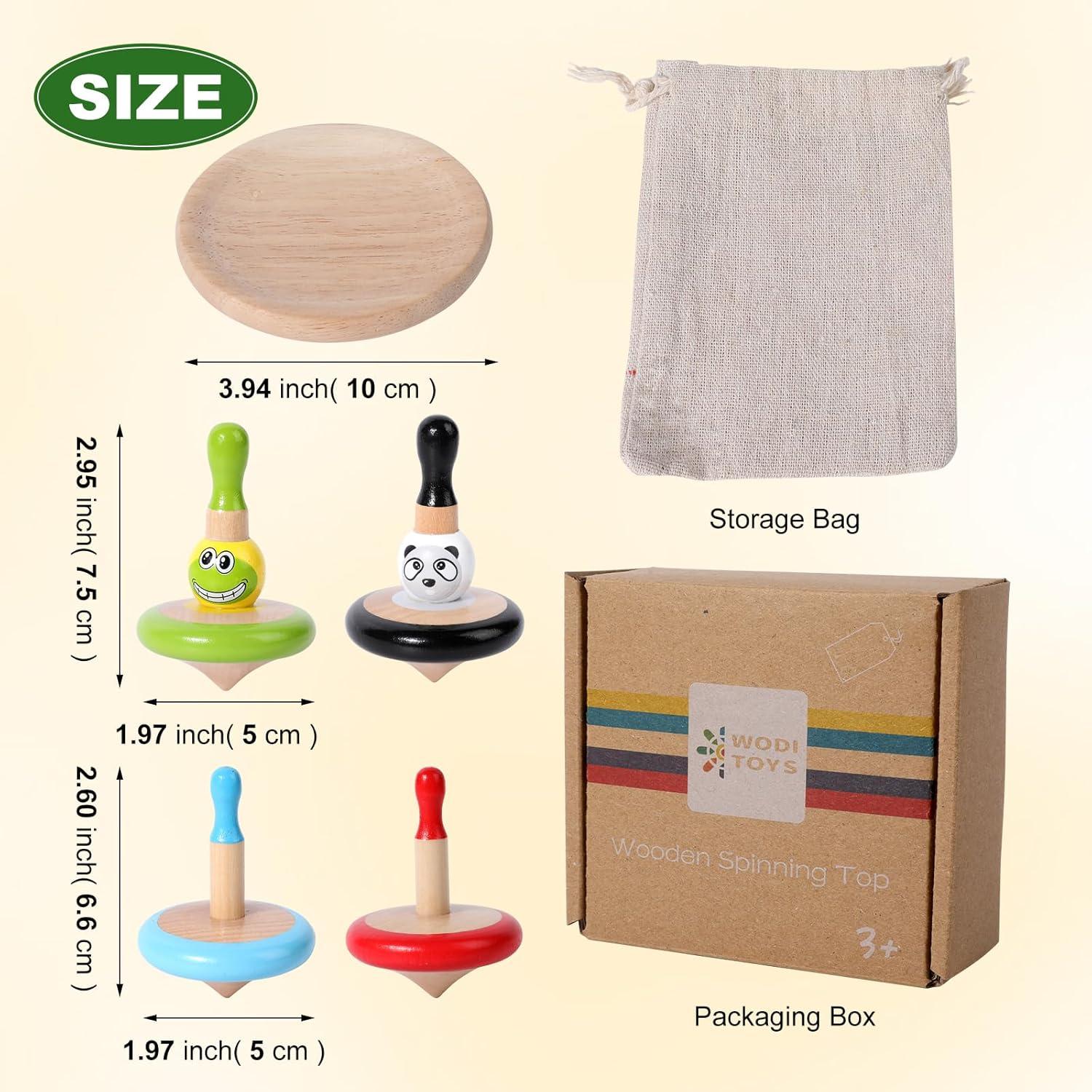 Trompos de Madera WODI - Juguetes Educativos Montessori 4 Piezas