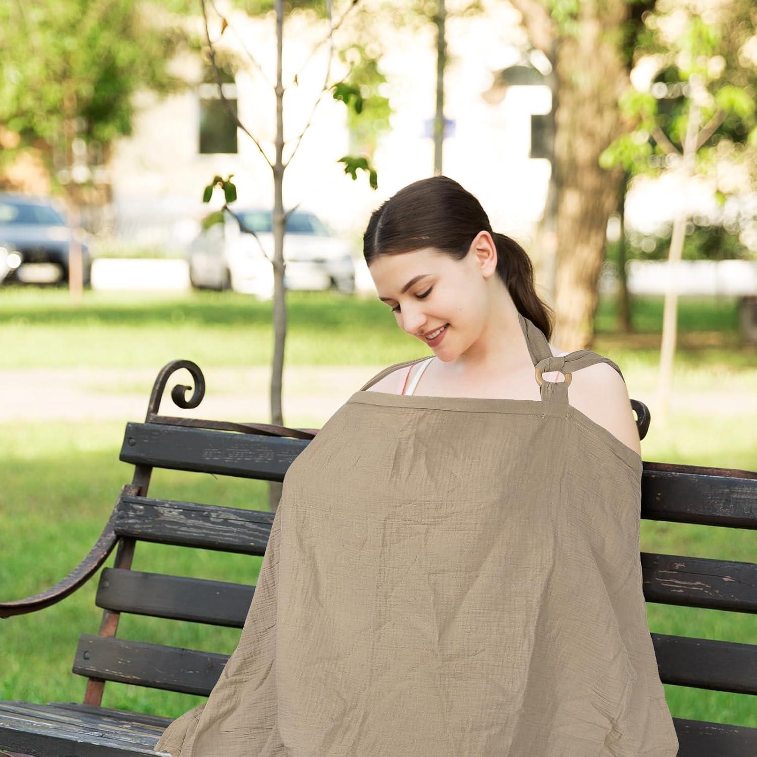 Cubierta de Lactancia ManFaiSky Muselina Ajustable Marrón