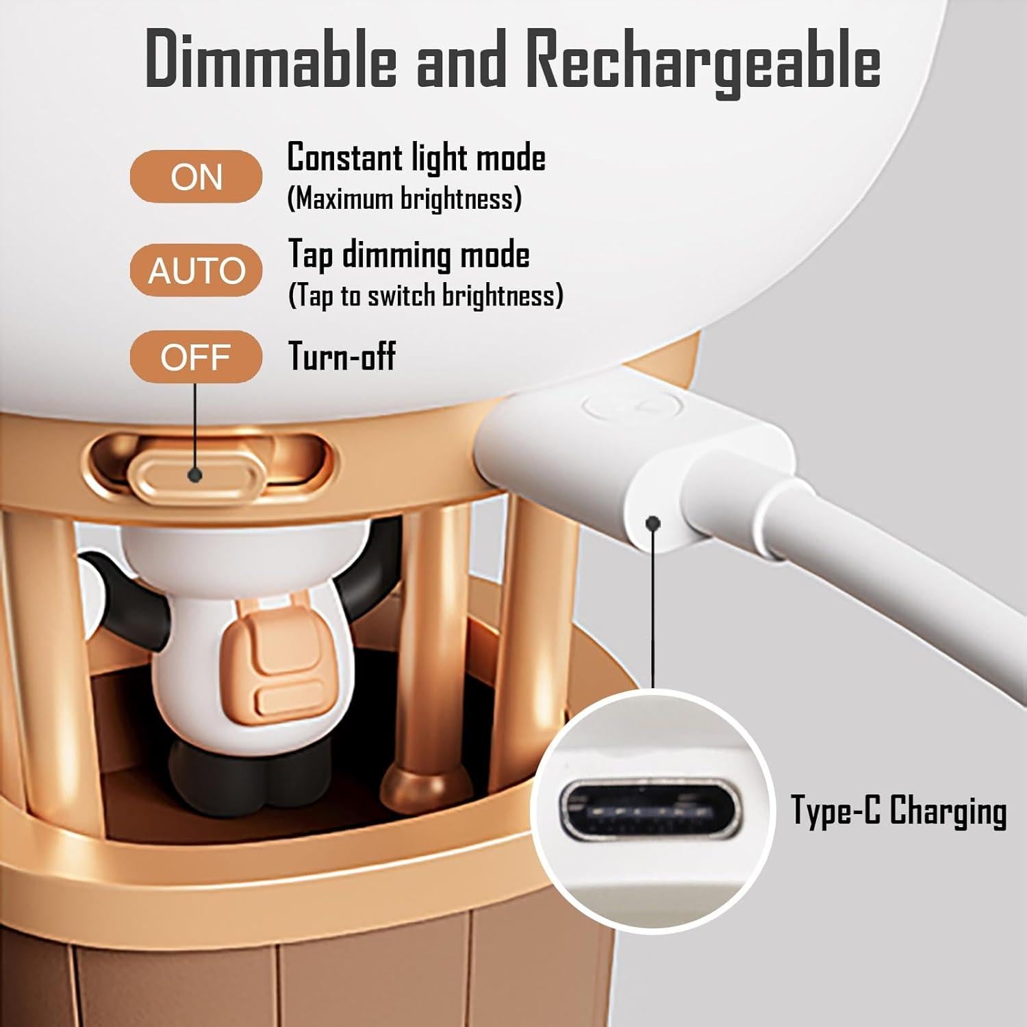 Luz Nocturna Recargable Gato KVPPVT 3 Niveles de Brillo