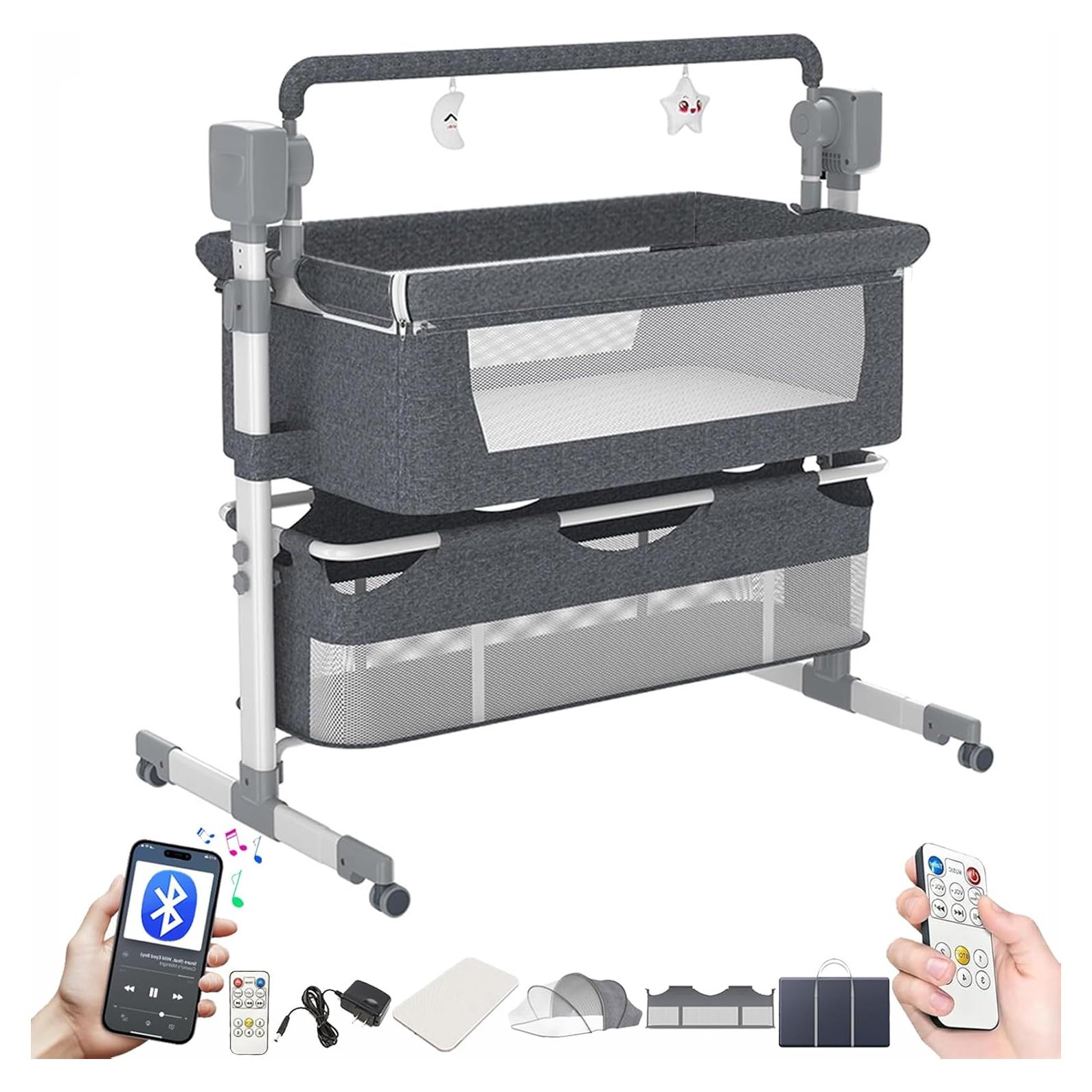 Cuna Lateral Inteligente Suttonbebe Gris con Control Remoto