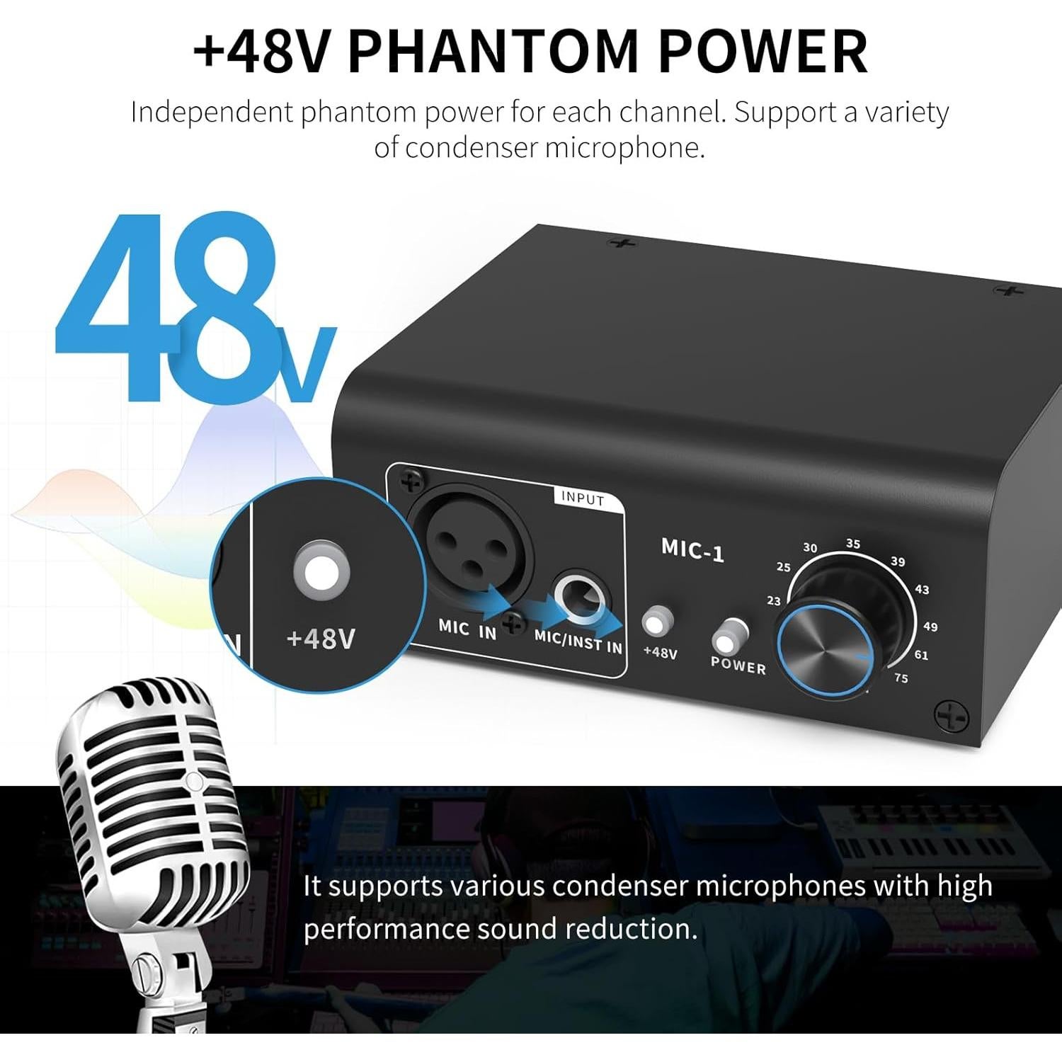 Preamp de Micrófono XTUGA XIC1 48V 2 Entradas XLR