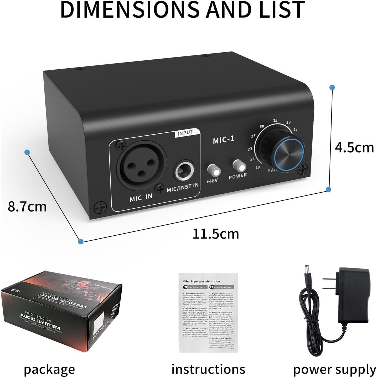 Preamp de Micrófono XTUGA XIC1 48V 2 Entradas XLR
