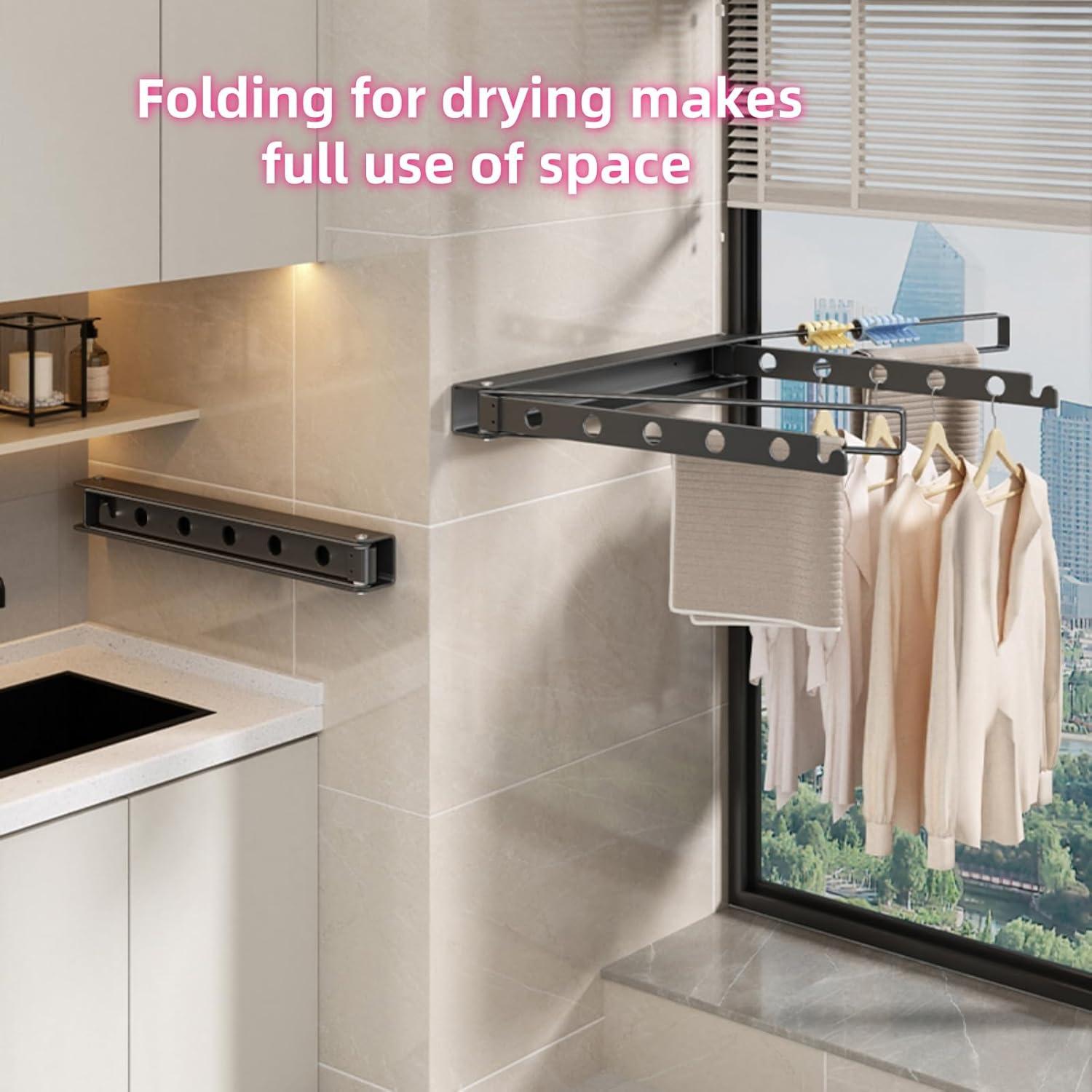 Estante de Secado Plegable Montado en Pared QruiLanTu Gris