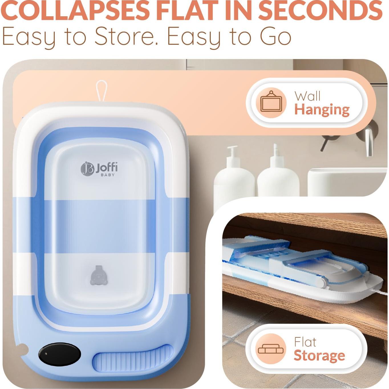 Bañera Plegable para Bebés Azul con Termómetro y Drenaje