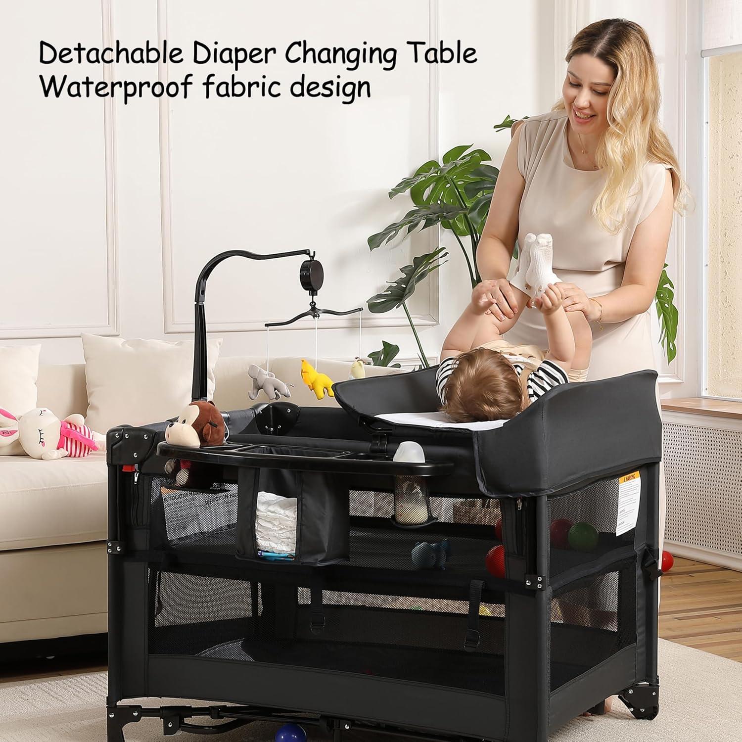 Cuna de Viaje Portátil Jekeu 5 en 1 Negra - Parque Infantil Plegable