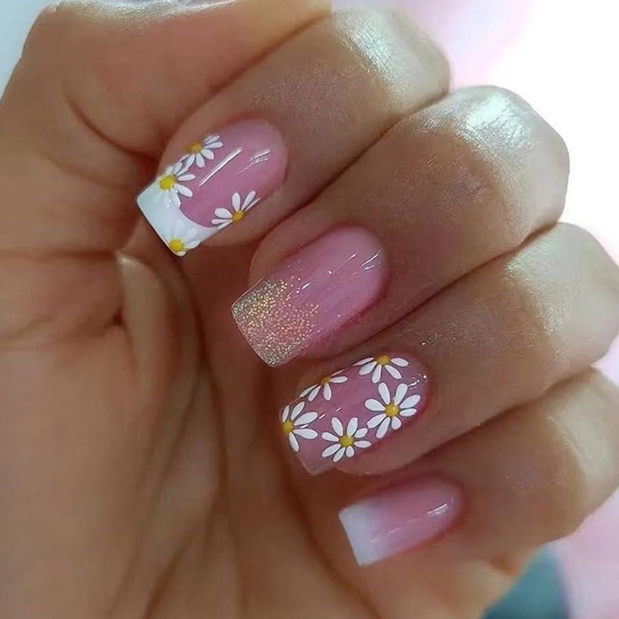 6 Paquetes Uñas Postizas Florales Cortas 144 Pcs GUFUGU