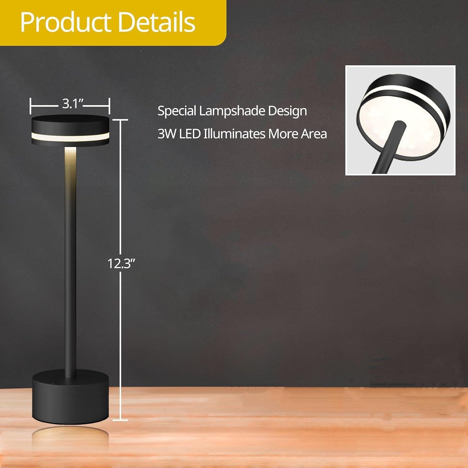 Lámpara de Mesa Inalámbrica Recargable OFiSEXPT Negra 31.24cm