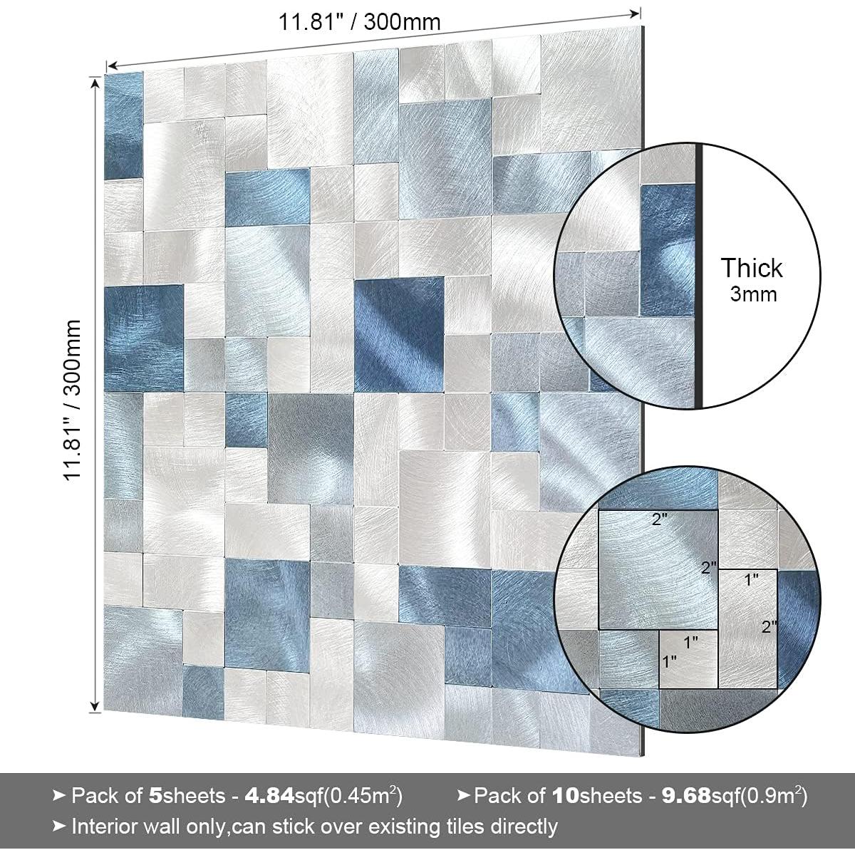 Azulejos Autoadhesivos BeNice 5 Piezas Azul Mosaico Metálico