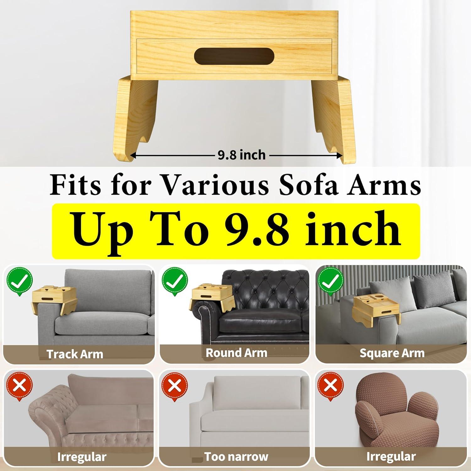 Bandeja de Brazo para Sofá 7 en 1 Sujeta Tazas Madera Pino