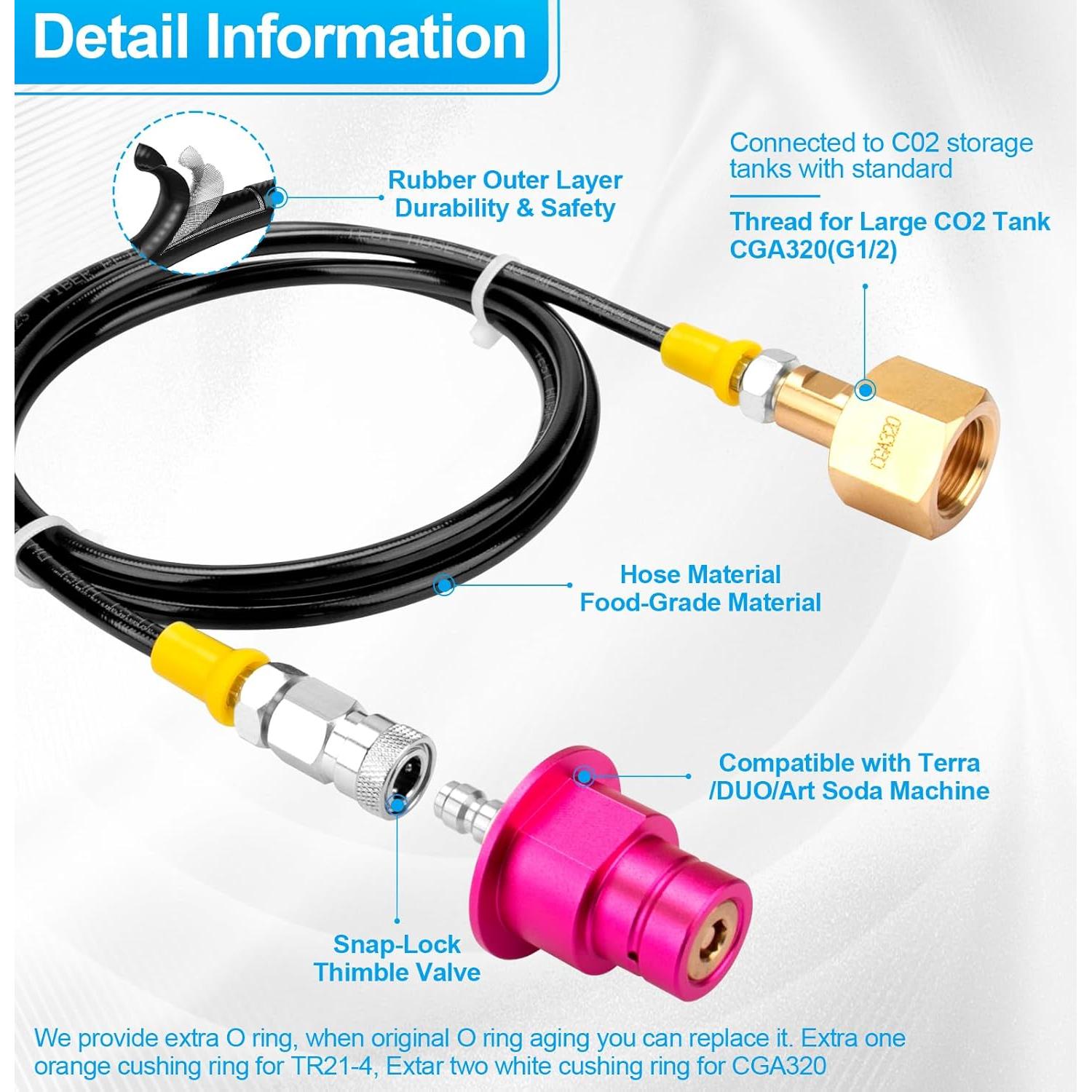 Adaptador de CO2 Rosa GYPNS para Máquina de Soda DUO 152.4 cm